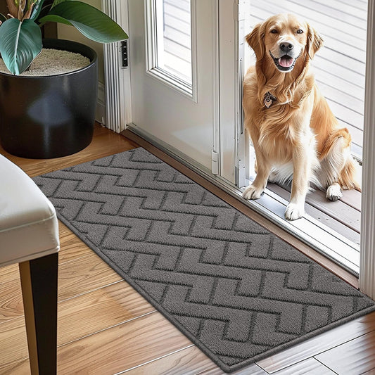 hicorfe Indoor Doormat,Front Back Door Mat Rubber Backing Non Slip Door Mats 20"x48" Absorbent Resist Dirt Entrance Doormat Inside Floor Mats for Entryway Washable Low-Profile(Grey)