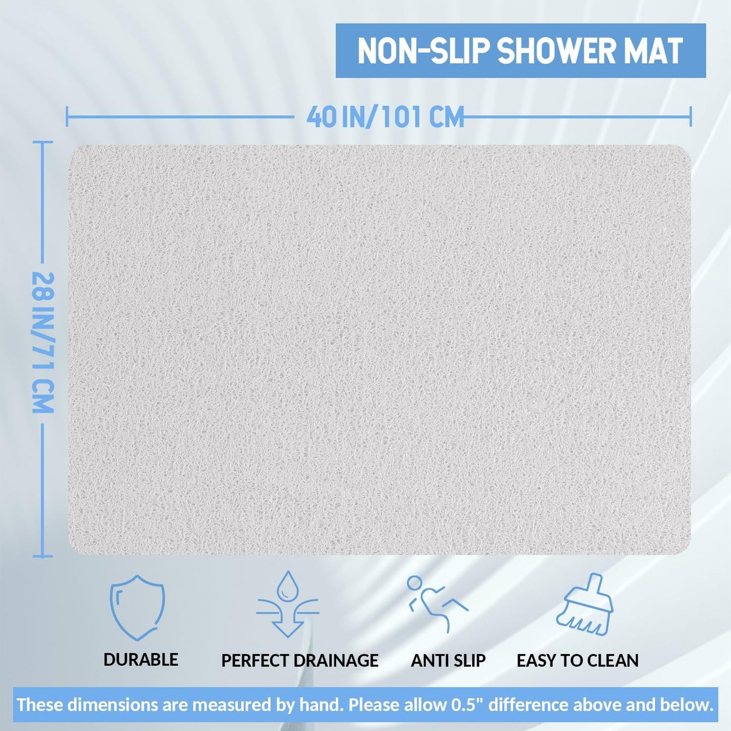 Non-Slip Bathtub Mat, Anti Slip Shower Mat, Fast Drying Bathtub Mats, Foot Scrubber Mat, Anti Slip Mat for Tub, Floor, Bathroom, Kitchen, Home, Hotel (White 40"×28")