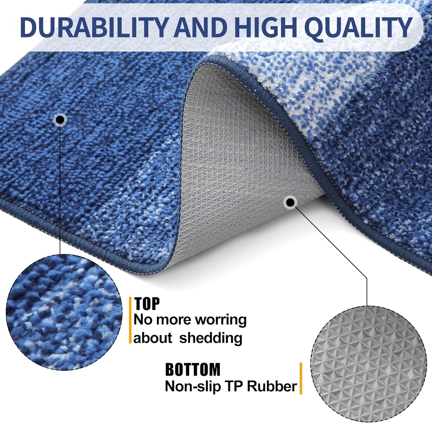 Kitinjoy Indoor Outdoor Door Mat, 32x20 Non-Slip Absorbent Dirt Trapper, Low-Profile Washable Inside Entrance Front Floor Mat, Sturdy Soft Entry Doormats for Entryway, Navy Blue