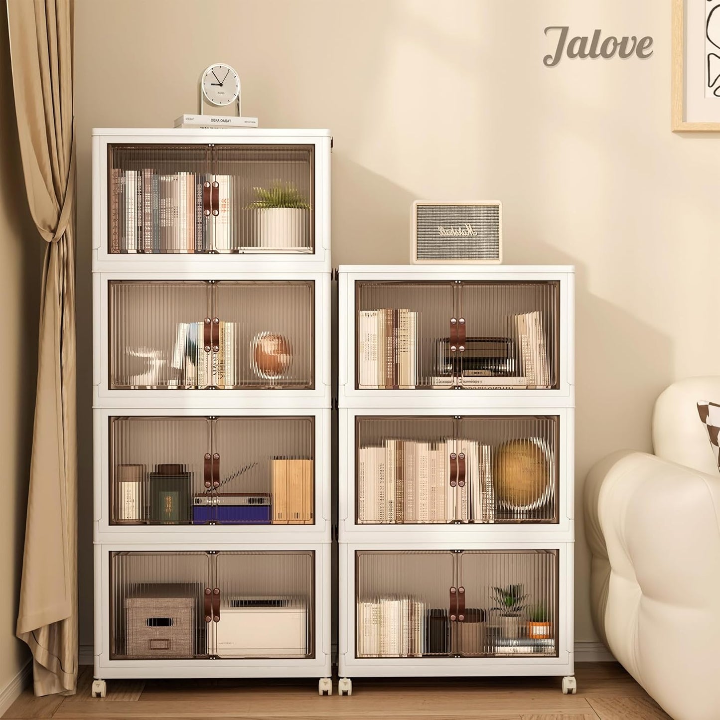 Jalove 50QT Plastic Storage Bins with lids, Stackable Collapsible Storage Containers with Wheels, Closet Organizer and Storage Drawers, Clothes Storage Cabinet for Home Office Garage, 1 Pack White