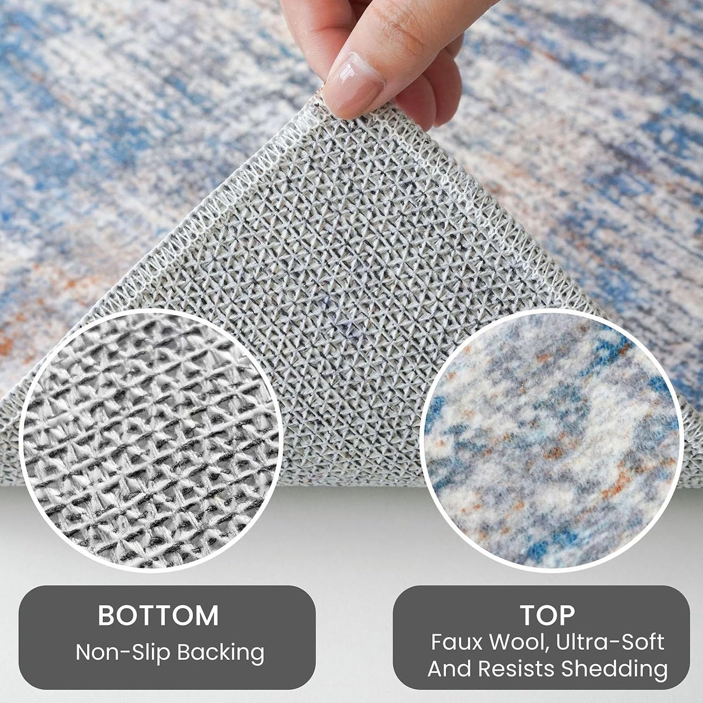 IOHOUZE Small Abstract Area Rug 2x3 Ft Entryway Rugs Washable Door Mat Indoor Entrance, Rubber Backed Throw Rugs, Printed Faux Wool Non Slip Floor Carpet for Foyer Front Door Sink, Blue Rust