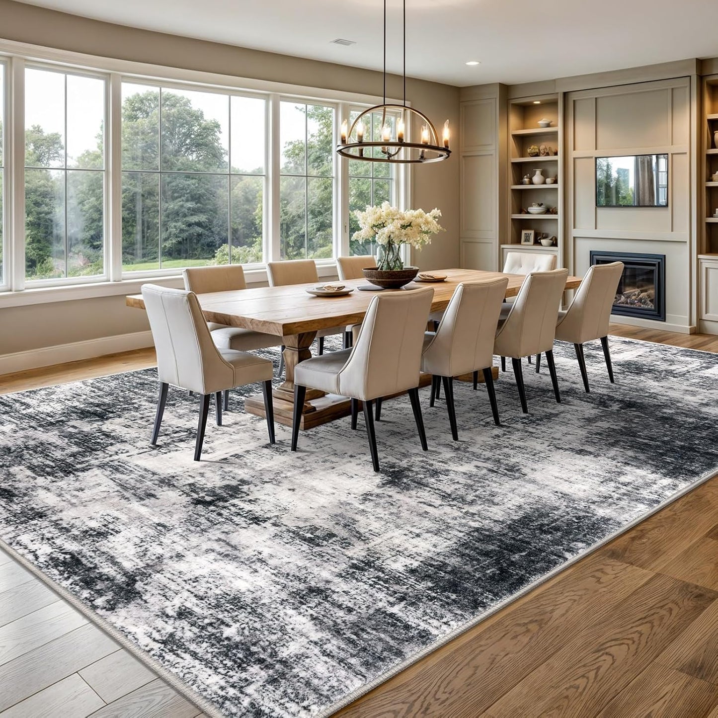 IOHOUZE Abstract Area Rugs 9x12 Ft Washable Large Rugs for Living Room, Non Slip Dining Room Rug, Printed Rugs for Bedroom, Floor Carpet for Office Nursery Playroom, Black Grey