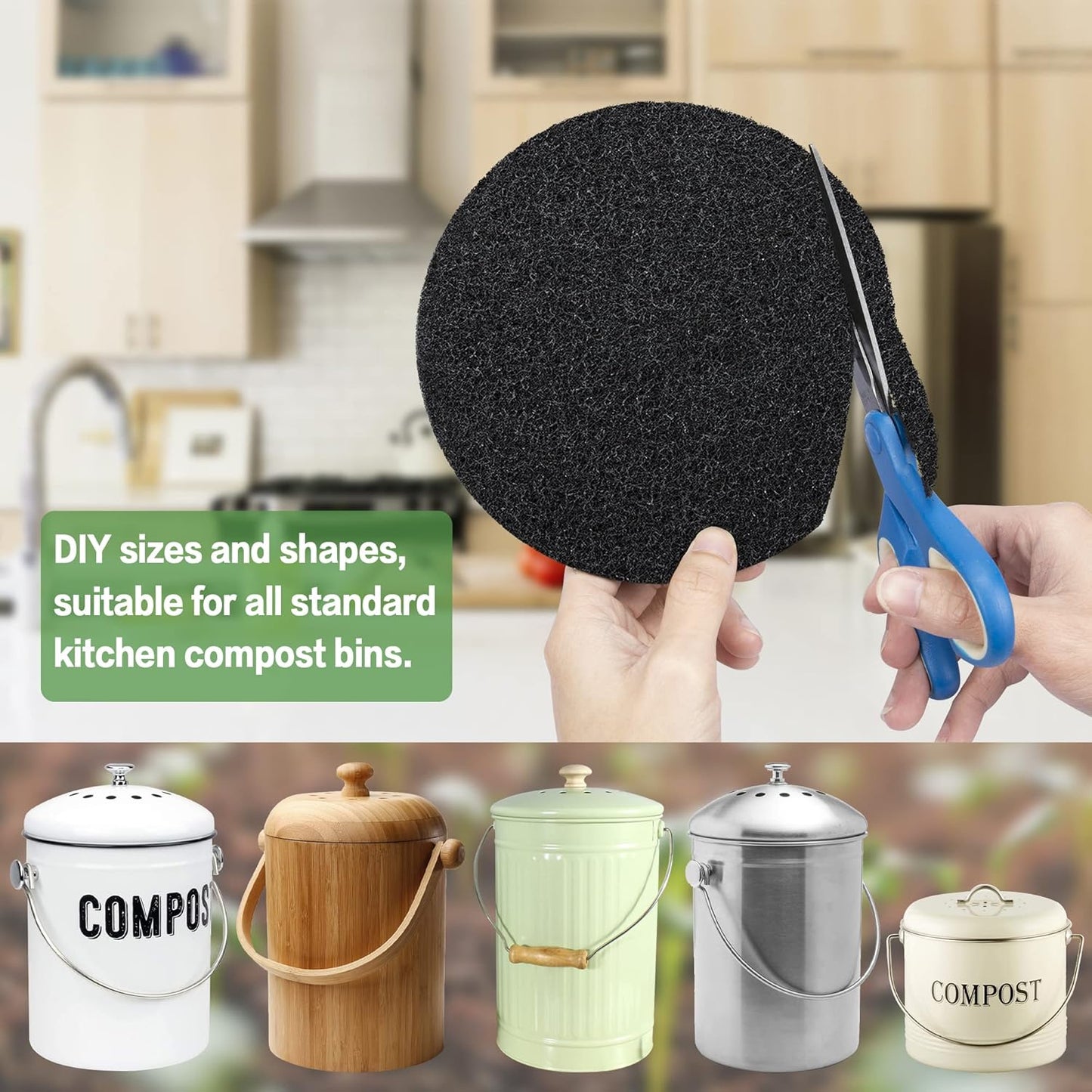 MyLifeUNIT 16 Pack Compost Bin Filter, Kitchen Compost Pail Charcoal Filter Replacements (7.25 inches)