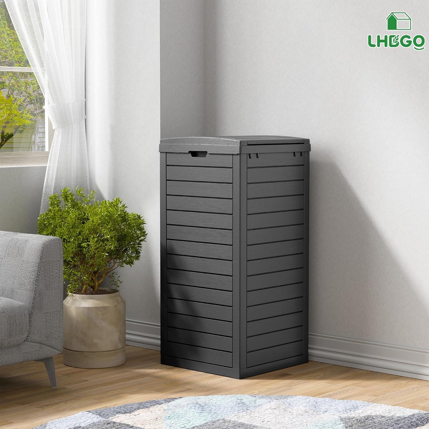 Outdoor Trash Can, 2 Set of 31 Gallon Garbage Can with Tiered Lid and Drip Tray, Waterproof Resin Patio Waste Bin for Garden, Backyard, Deck