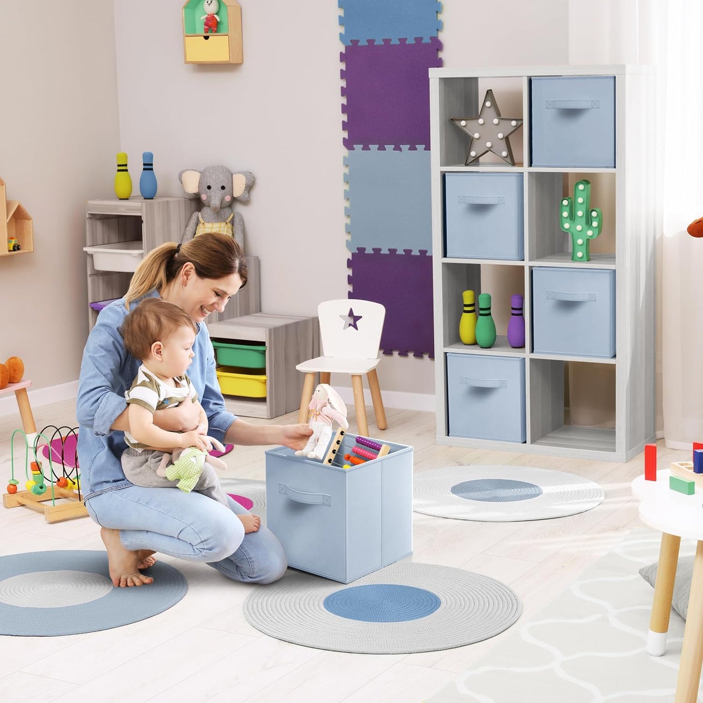 Sorbus 13 Inch Storage Bins - Sturdy Collapsible Fabric Storage Cubes with Handle - 8 Foldable Baskets for Organizing Clothes, Toys, Books - Storage Baskets for Shelves, Closets