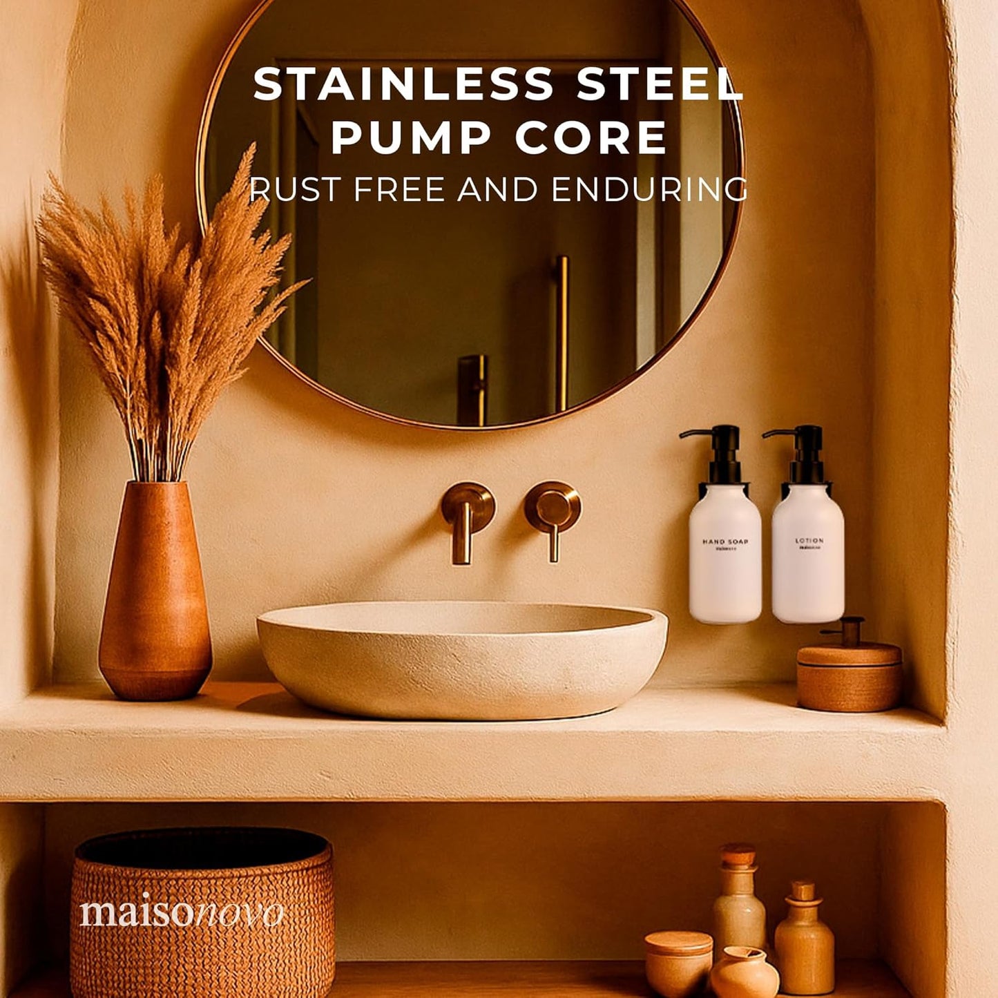 MaisoNovo Shampoo and Conditioner Dispenser - Shower Soap Dispenser Wall Mounted - 16.9 fl oz Set of 3 White Plastic Bottles Black Pump - 3 Chamber No Drill