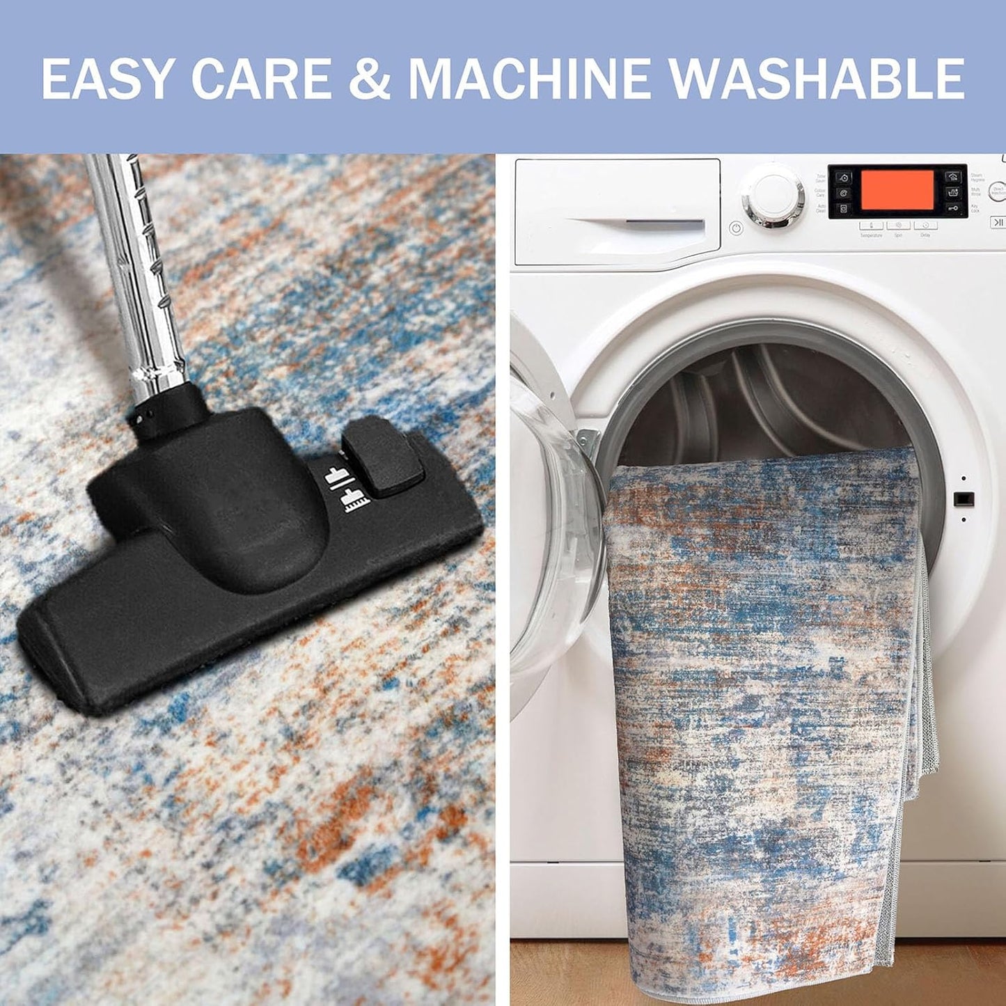 IOHOUZE Abstract Runner Rug 2x5 Ft Washable Runners for Hallways, Non Slip Kitchen Runner Printed Faux Wool Entryway Runner Indoor, Modern Abstract Floor Carpet for Hall Bedroom, Blue Rust