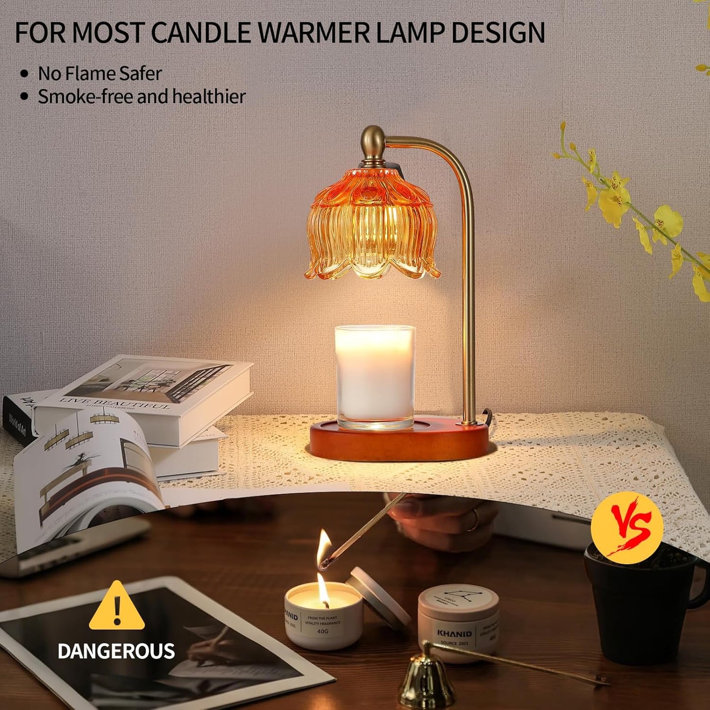 Candle Warmer Lamp with Timer and Dimmer,Electric Amber Light Gifts for Women Melt Wax Warmer Lamp with 2 Bulbs for Candle Jars House Warming New Home Decor
