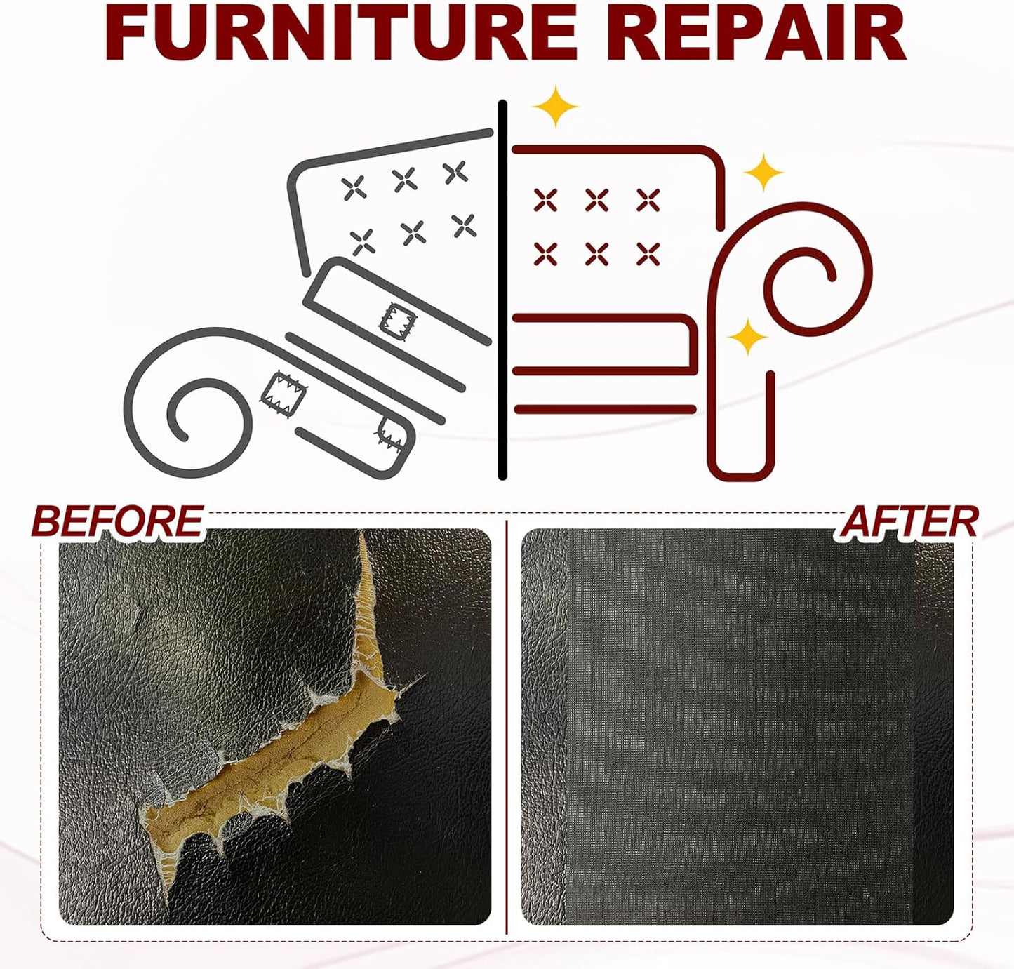 PATIKIL Leather Patches Tape for Furniture, 6.3 x 61 Inch Self Adhesive Vinyl Leather Repair Kit Cover Sheet for Couch, Sofa, Car Seats, Office Chair, Chestnut Brown