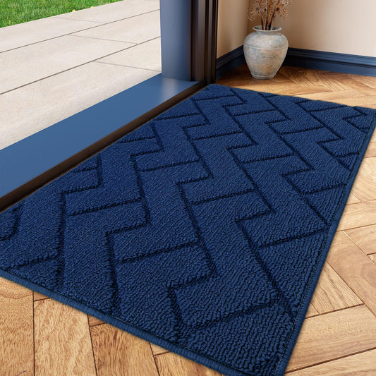 hicorfe Indoor Doormat,Front Back Door Mat TPR Backing Non Slip Mats 20"x31.5" Absorbent Resist Dirt Entrance Doormat Inside Floor for Entryway Washable Low-Profile(Navy Blue)