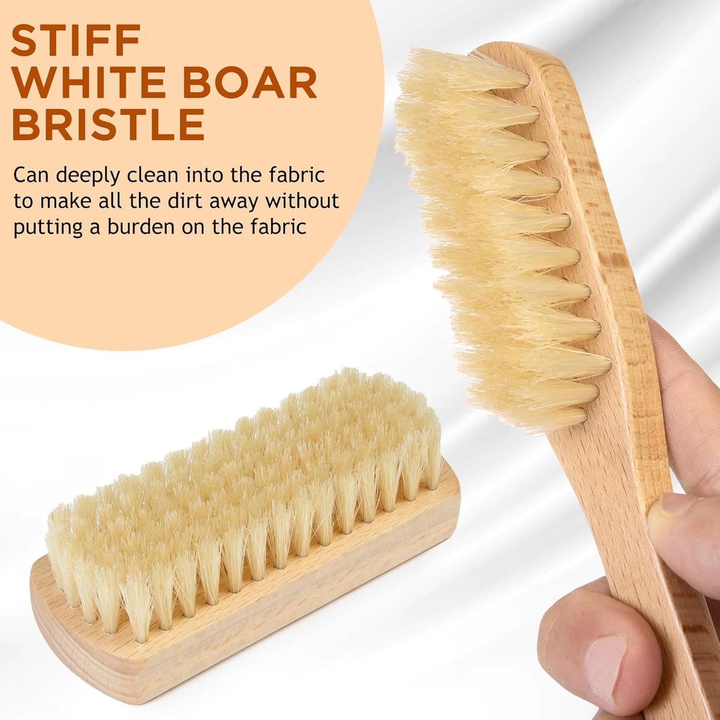 Boar Bristle Laundry Stain Brush Set by TAKAVU, Stiff Pure Boar Bristle for Scrubbing Out Tough Stains on Delicate Fabrics Knits Cotton Leather Washable Fabrics