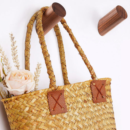 Wooden Wall Hooks, 2 Pack Coat Hooks Wall Mount, Natural Wood Hooks Coat Rack, Heavy Duty Hooks for Hanging Towels Entryway Coats Hat Rack for Wall (Walnut Wood)