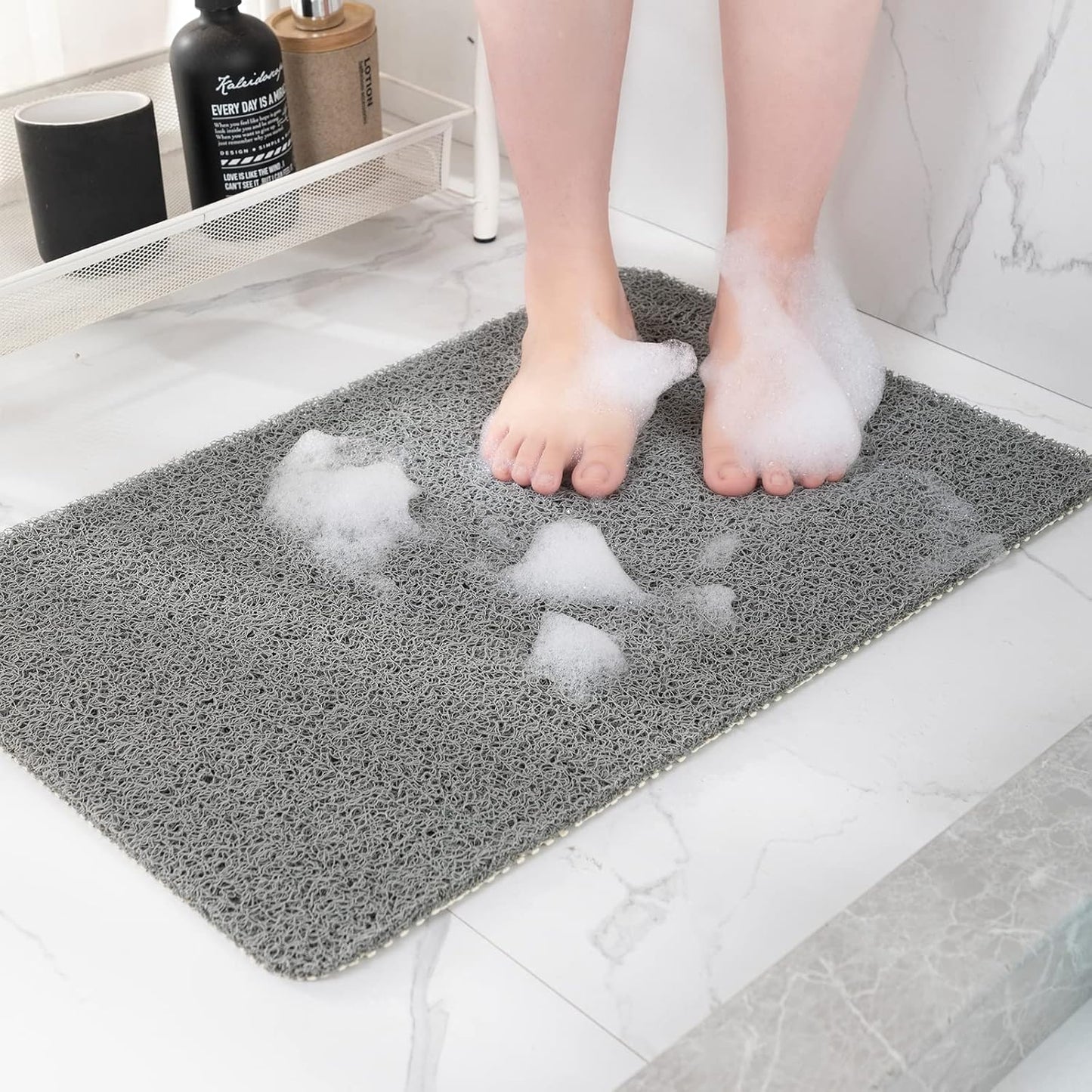 Non-Slip Shower Mat Bathtub Mat for Bath Tub,Anti Slip Bath Tub Mat,Floor Mat,Soft PVC Loofah Bathroom Mats,Foot Scrubber Mat,Quick Drying Easy Cleaning Mats for Wet Areas（40 * 16 Grey）