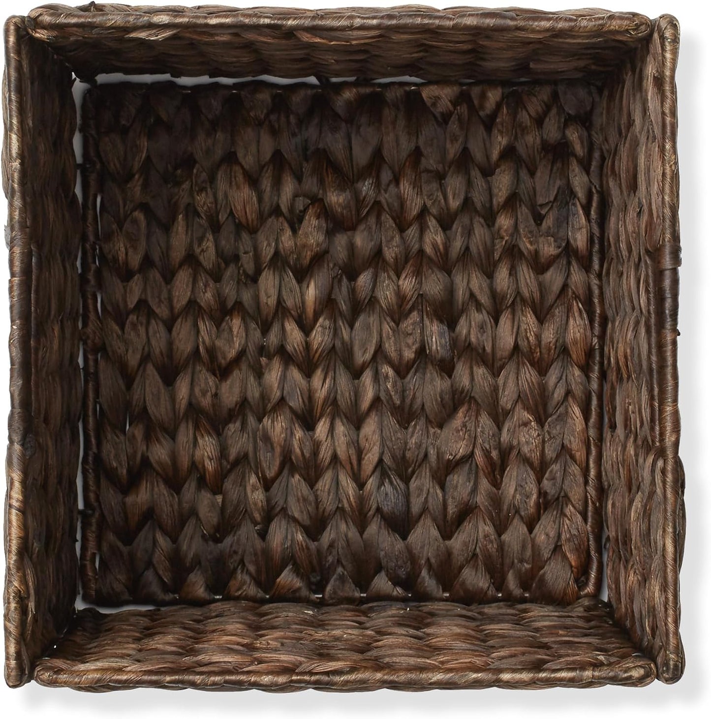 Casafield 10.5" x 10.5" Water Hyacinth Storage Baskets, Espresso - Set of 6 Collapsible Cube Organizers, Woven Bins for Bathroom, Bedroom, Laundry, Pantry, Shelves