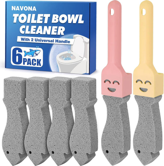 Navona 6 Pack Pumice Stone Scouring Sticks with 2 Universal Handles, Grey Pumice Stone for Cleaning Toilets, Bathrooms