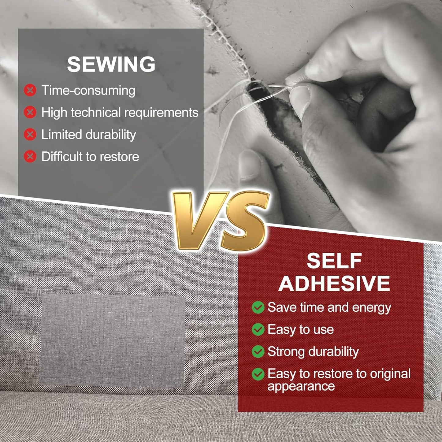 PATIKIL 70x6.2 Inch Linen Repair Tape, Repair Fabric Patch Self Adhesive Couch Patch Line Repair Patch for Furniture Sofa Car Seats Office Chairs, Light Gray