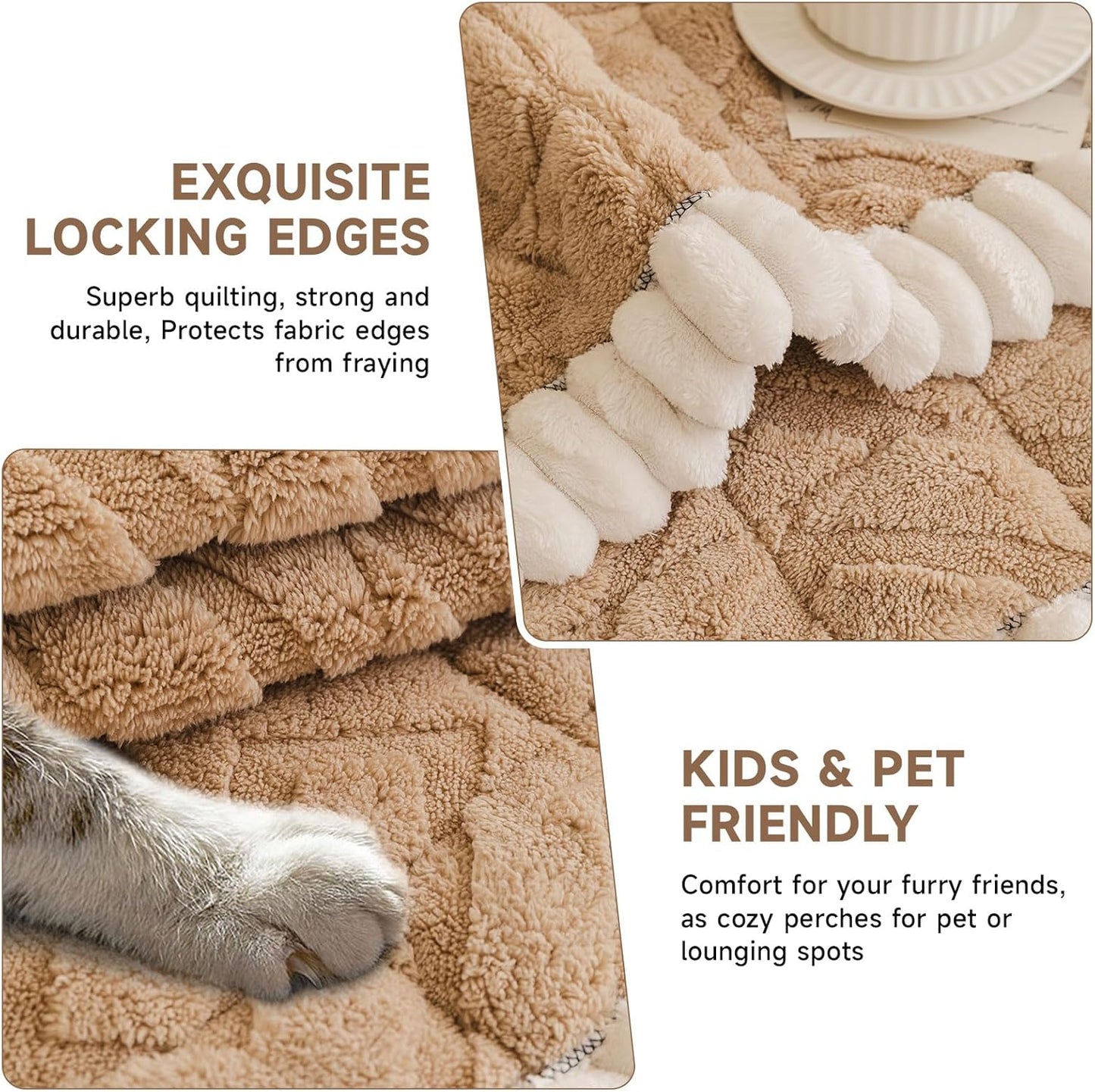 OTOB Plush Couch Cover for Dogs Washable, Non Slip Fuzzy Soft Armrest Backrest Sofa Slipcovers Geometric Jacquard Pet Friendly Couch Covers Protector All Season, 1 Piece (Coffee, 27.6"x27.6")