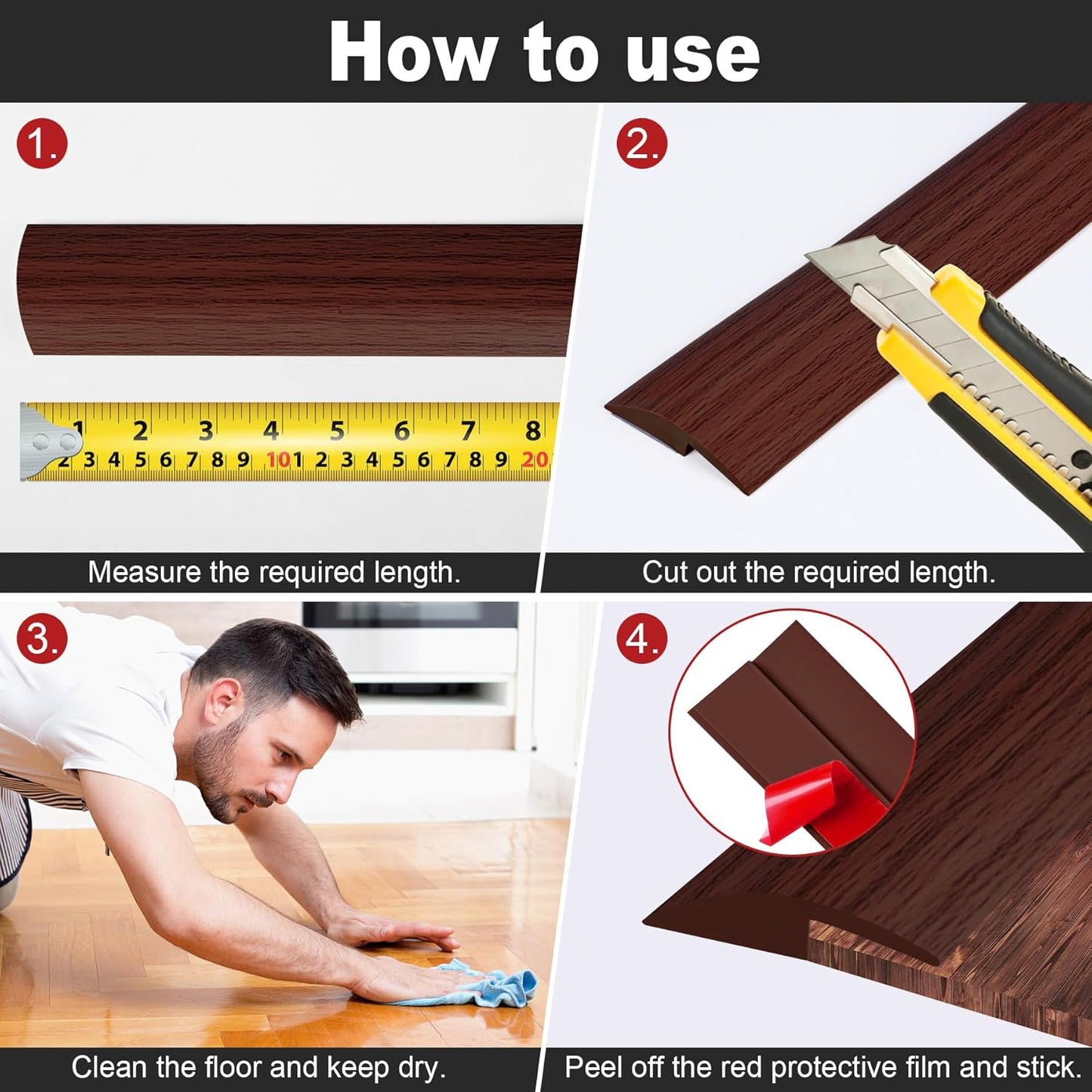 10Ft Carpet Floor Transition Strip, Self Adhesive Floor Edging Trim Strip for Doorway, PVC Floor Divider Threshold Cover Suitable for Threshold Height Less Than 5 mm - Red Wine