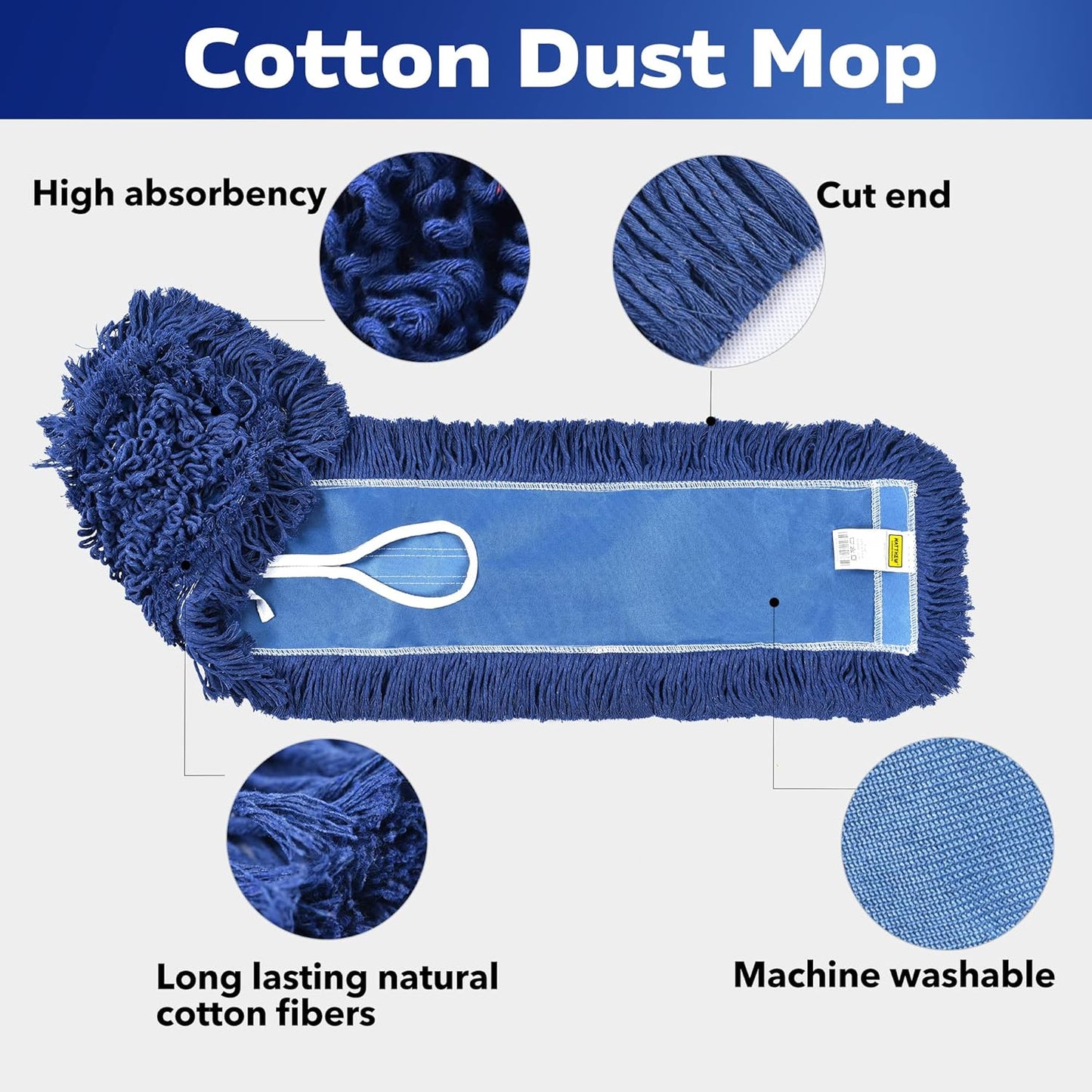 Matthew Cleaning 36'' Industrial Strength Cotton Dust Mop Refill Washable Replacement Heads for Residential & Commercial Use Fit Standard Dust Mop Frames, Hardwood, Laminate, Concrete Floors 1 Pack