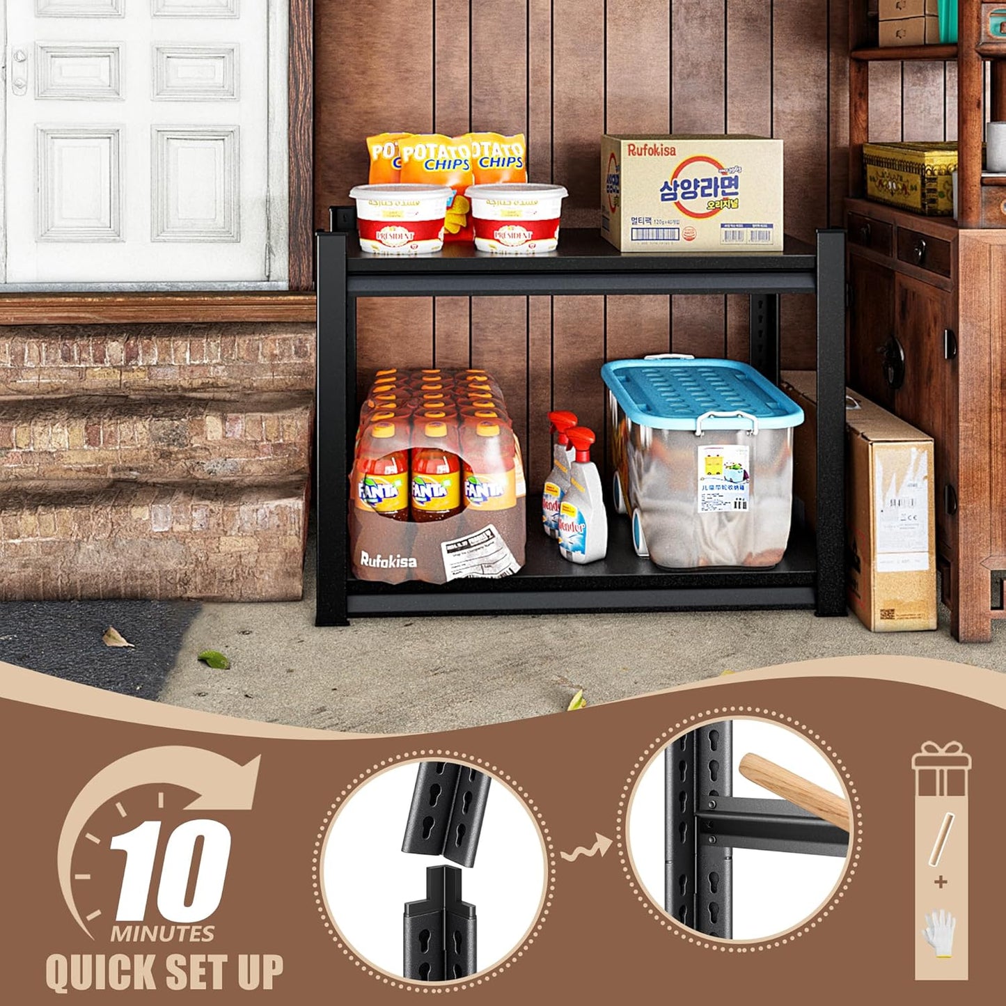 40" W 2-Tier Garage Shelving Heavy Duty, 1000LBS Loads Garage Storage Shelves, Metal Shelving Units and Storage Racks, Industrial Utility Shelf Heavy Duty,40" Wx16 Dx36 H, Black