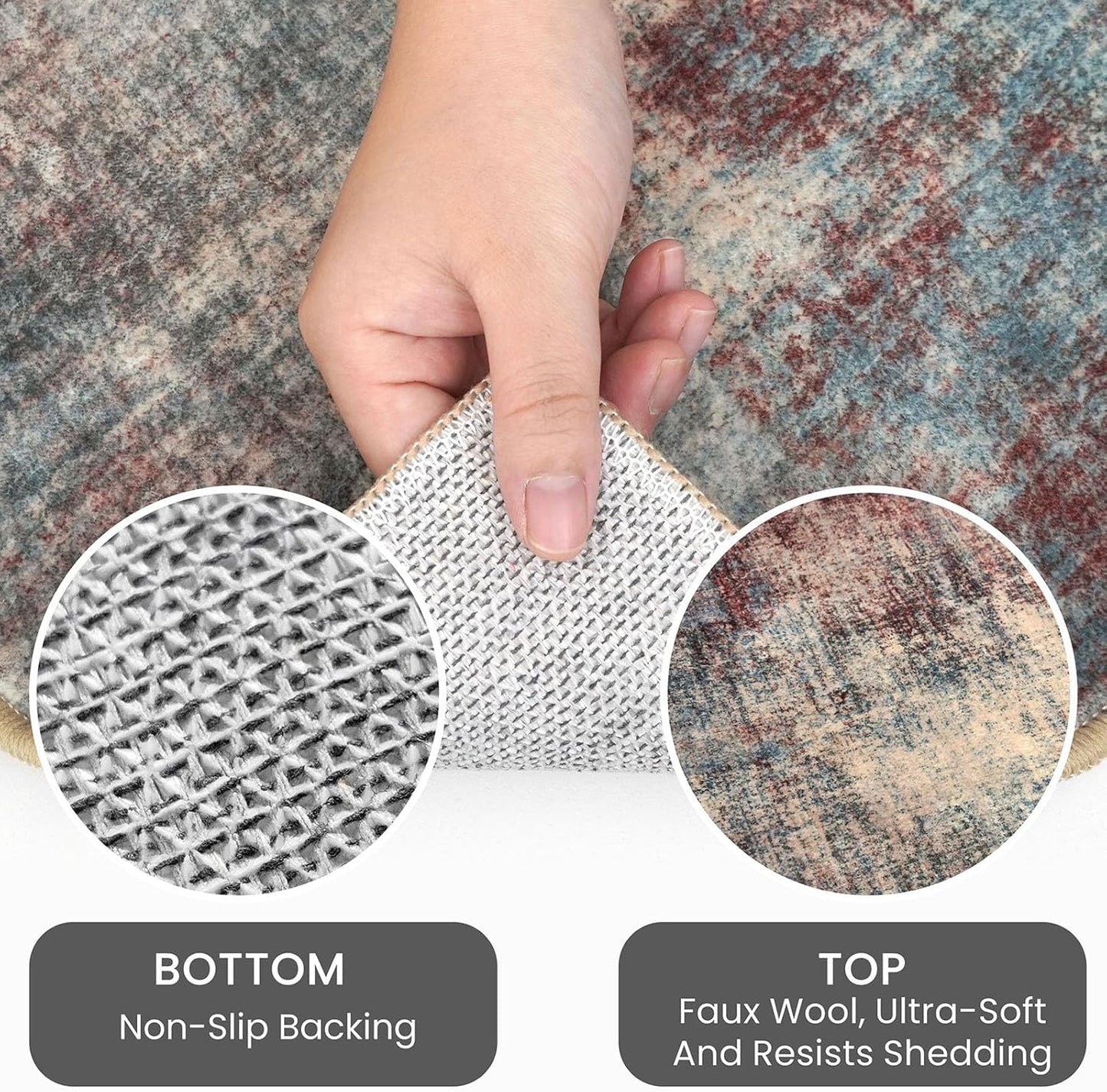 IOHOUZE Small Abstract Area Rug 2x3 Ft Entryway Rugs Washable Door Mat Indoor Entrance, Rubber Backed Throw Rugs, Printed Faux Wool Non Slip Floor Carpet for Foyer Front Door Sink, Red/Multi