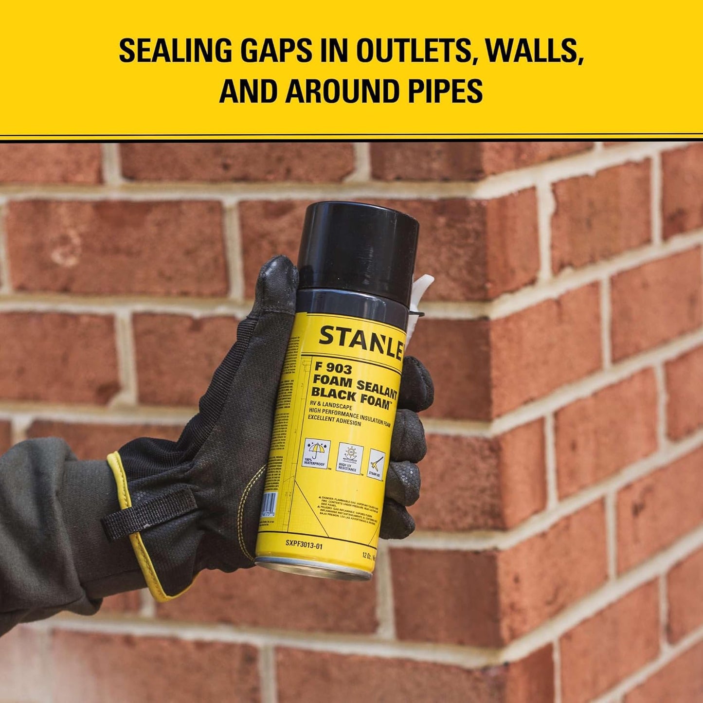 Stanley F903 Black Spray Foam Sealant (12x12oz) – Waterproof Expanding Polyurethane Foam for RV, Pond, Waterfall, Landscape & Automotive Applications – UV Resistant, Gap Filler Foam | 12 Pack