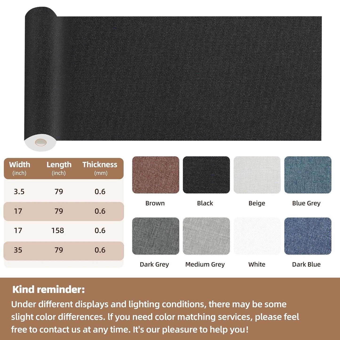 Fabric Repair Patch, Fabric Large Repair Tape, Self-Adhesive Patches for Furniture, Sofa, Car Interior, Shoes, Hand Bag, Clothing (Dark Grey, 3.5X79 Inch)