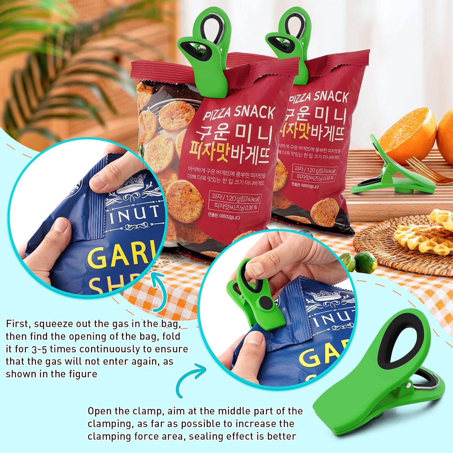 FINDMAG Big Chip Clip, Green Magnetic Wide Bag Clip Set, Cute Magnet Clips Refrigerator Sealing Clip, Plastic Food Clips Great for Kitchen, Home, Snacks, Bread, 12 Pack