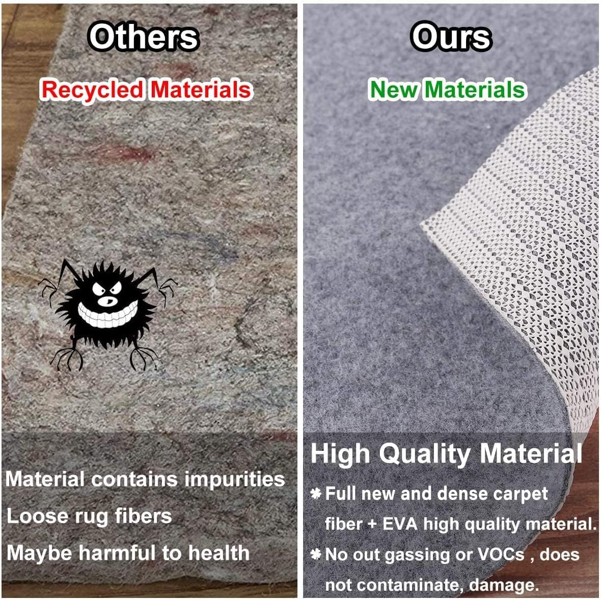 Non Slip Rug Pad Grippers - 2x8, 1/8" Thick, (Felt + Rubber) Double Layers Area Carpet Mat Tap, Provides Protection and Cushioning for Hardwood or Tile Floors