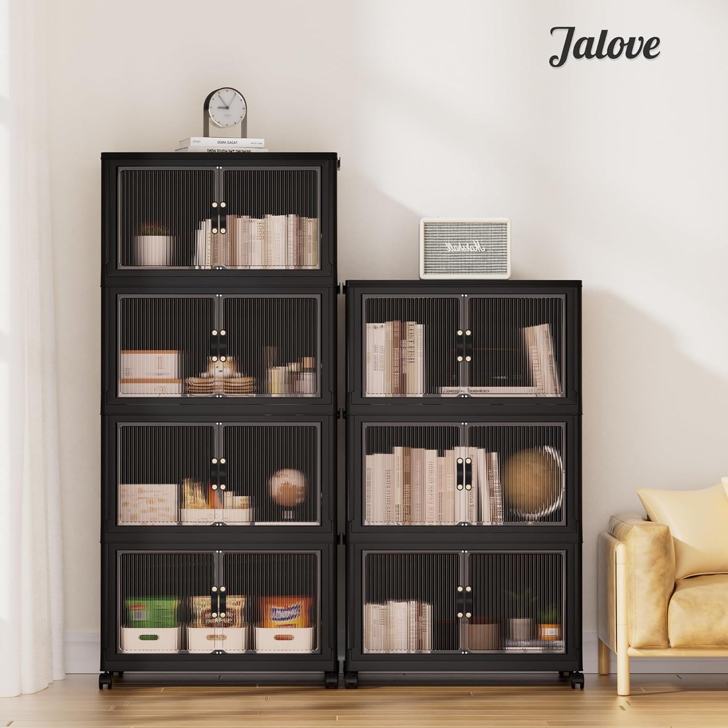 Jalove 88QT Plastic Storage Bins with lids, Stackable Collapsible Storage Containers with Wheels, Closet Organizer and Storage Drawers, Clothes Storage Cabinet for Home Office Garage, 3 Pack Black