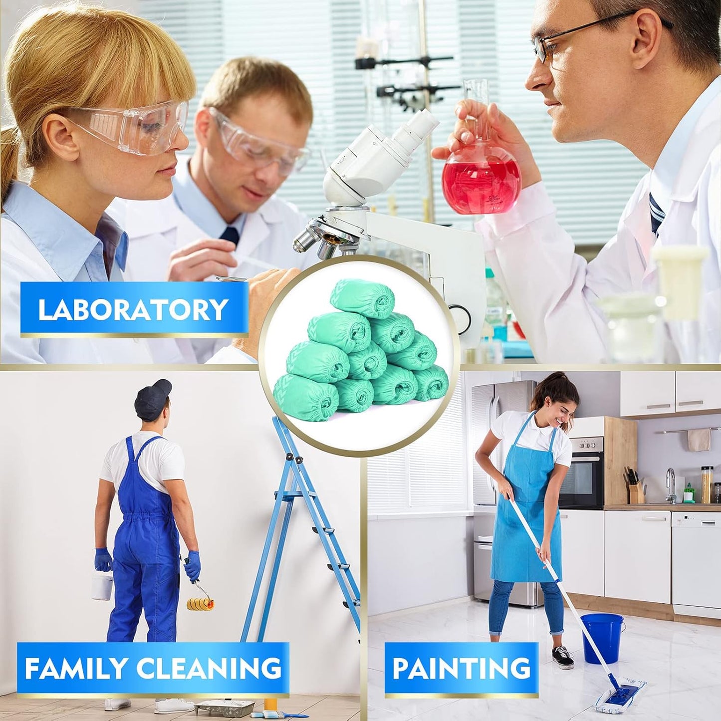 Zhanmai 300 Pack Disposable Shoe Covers Non Slip Disposable Large Foot Booties Shoe Covers for Indoors Contractors Floor and Carpet Protectors, One Size Fits Most(Green)