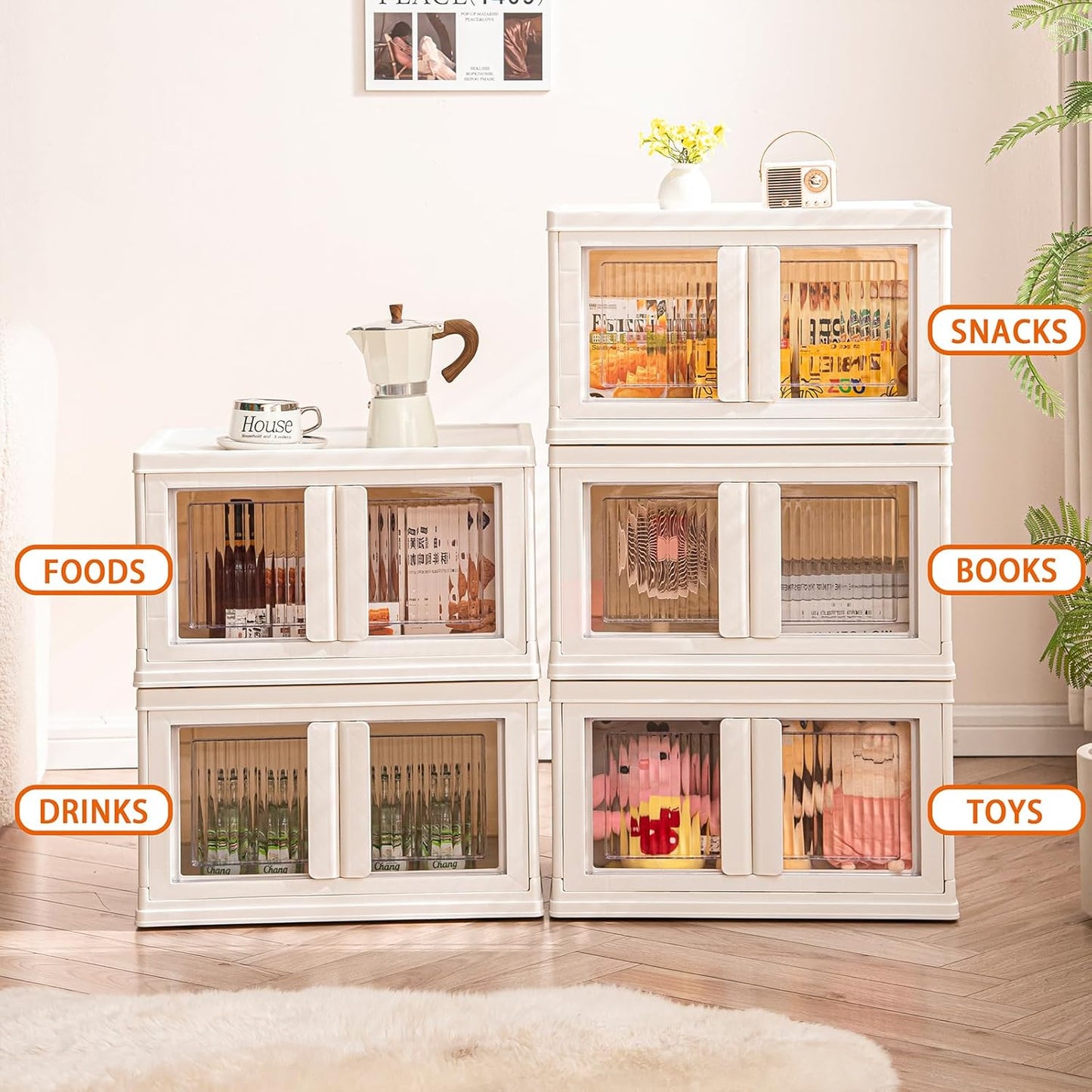 3 Tier Plastic Storage Bins with Lid，Stackable Storage Containers with Wheels, Folding Storage Boxes, Stackable Storage Bins, Closet Organizers and Storage for Living Room,Office,Dorm