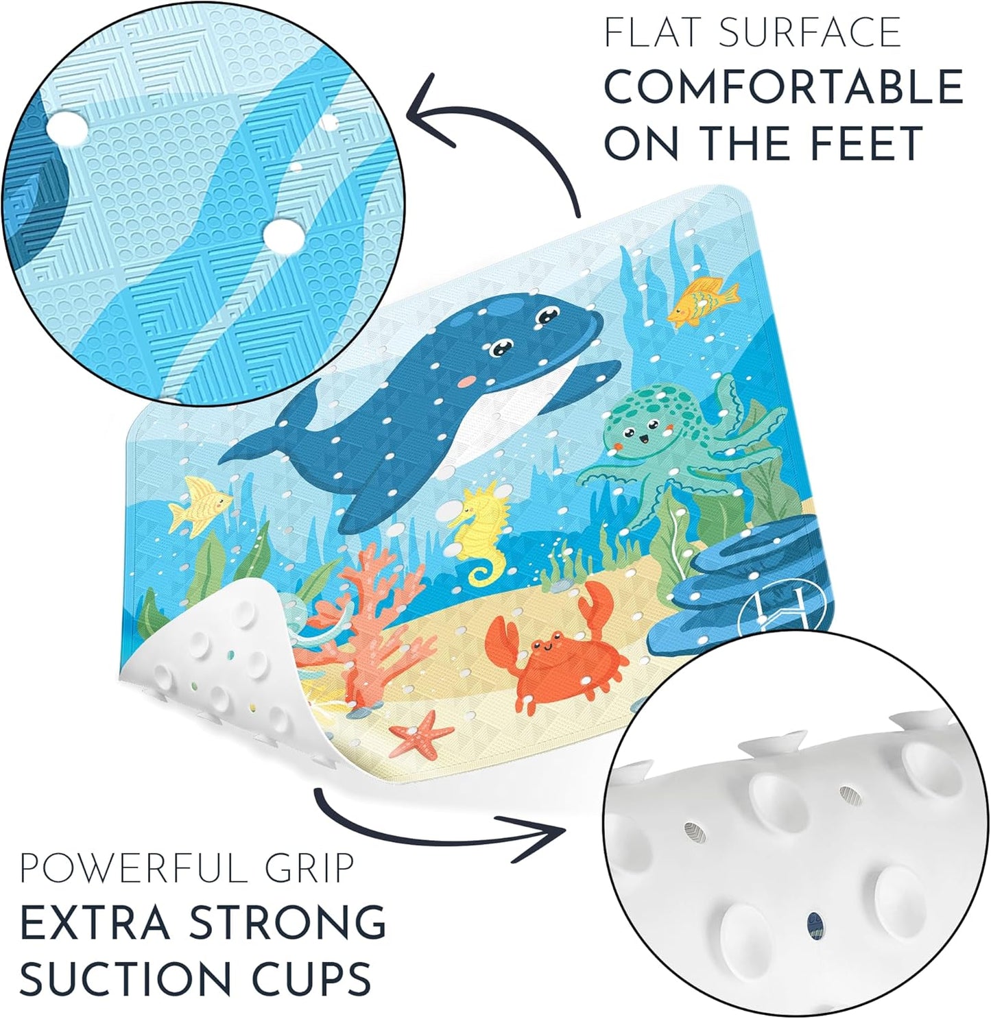 Homerella Anti Slip Shower Mat | Anti Mold Non Slip Bathtub Mat for Inside Shower | Square Floor Shower Mat 21 x 21 inch with Suction Cups for Grip & Hooks Hanging and Quick Drying | Machine Washable
