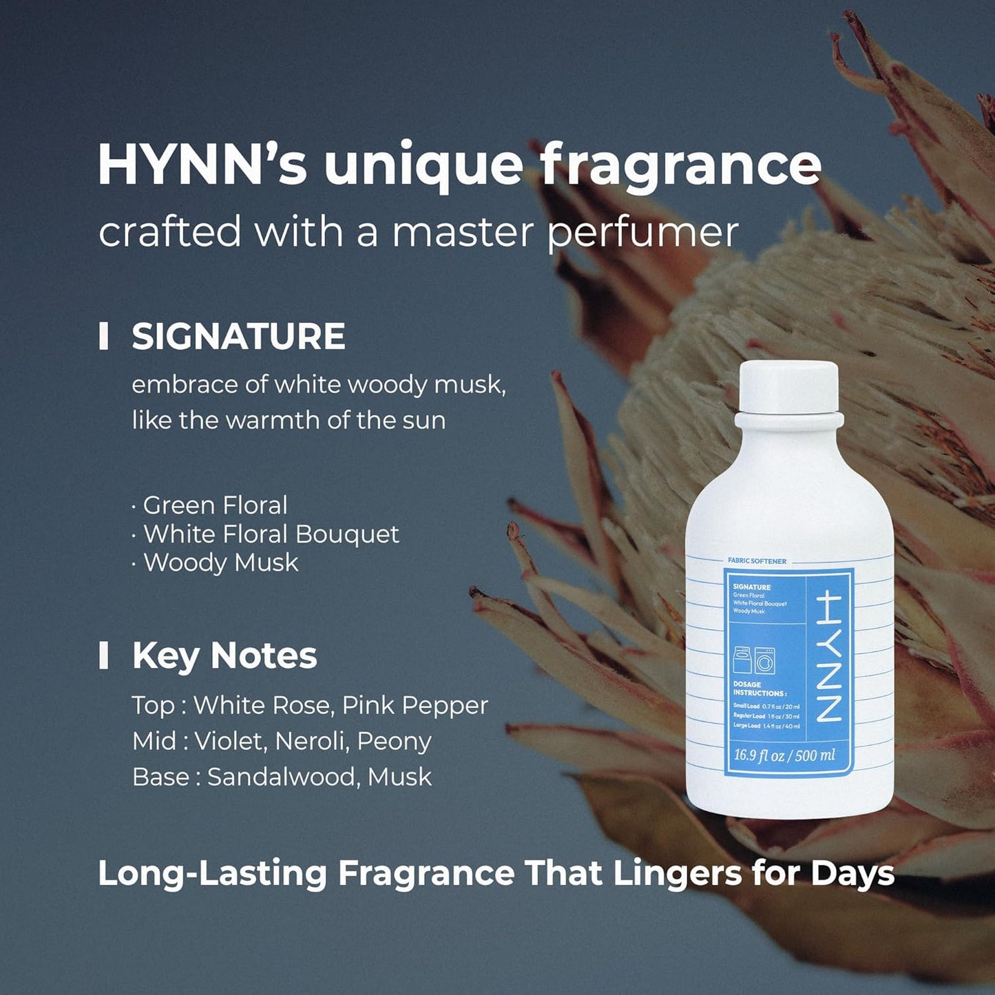 Concentrated Liquid Fabric Softener, Hypoallergenic & Gentle on Skin, Korean Scent Experience, Signature White Woody Musk Scent, Long-Lasting Fragrance, Static Reducer & Wrinkle Minimizer, 16.9 fl oz