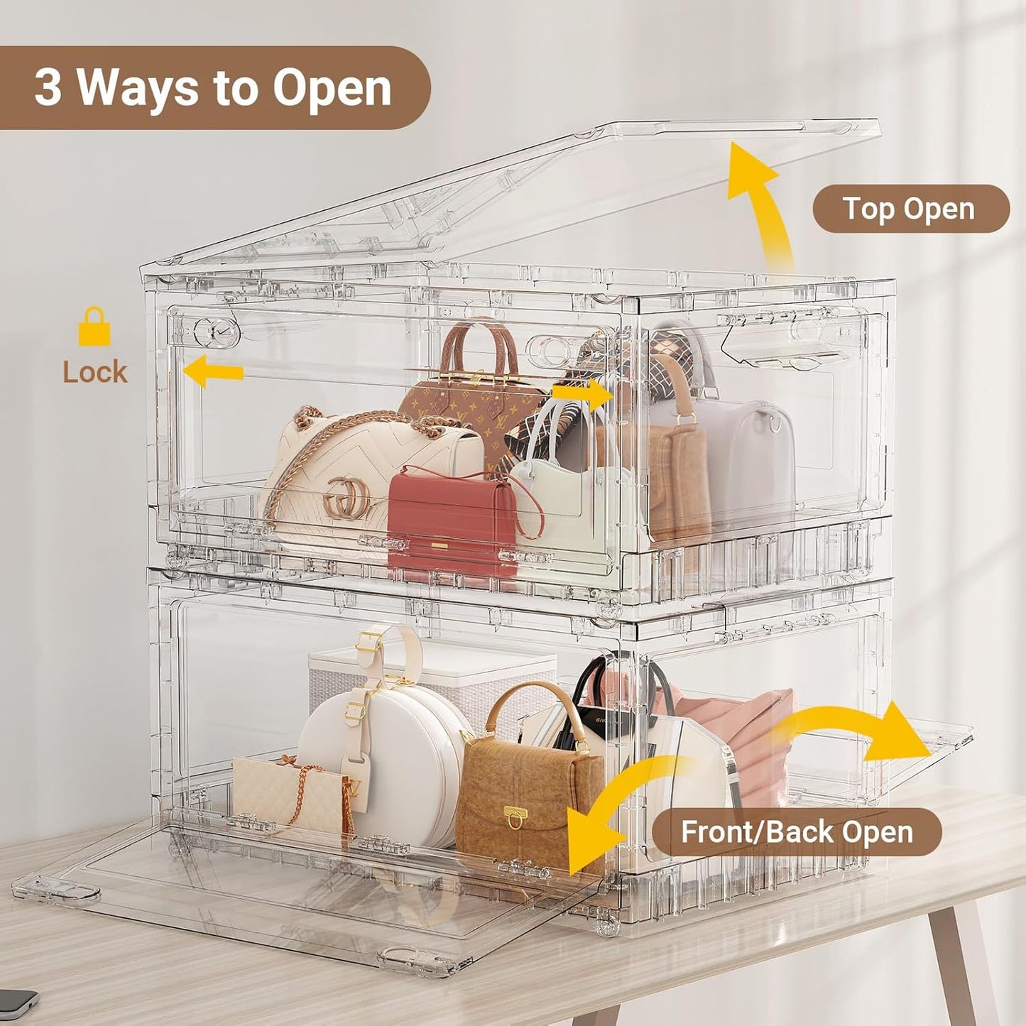 BROVIEW Clear Stackable Storage Bins Drawers, Open Front Large Plastic Storage Bins with Lids, Foldable Closet Organizers and Storage for Wardrobe Cabinets, Pantry, Makeup,5 Pack