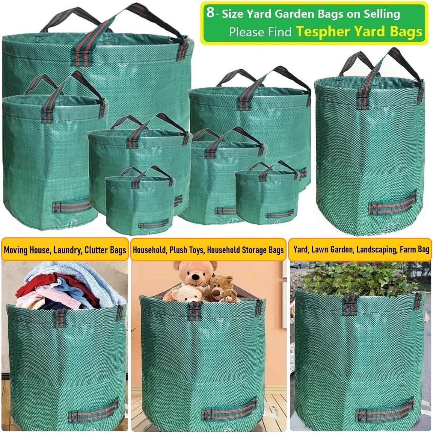 Professional 2-Pack 137 Gallon Lawn Garden Bags Large (D34,H34 inch) Yard Waste Bags w/Gardening Gloves for Big Leaf Bag,Yard Debris,Waste Container,Lawn Trash,Grass Clippings Bag,Weed Bags 4 Handles