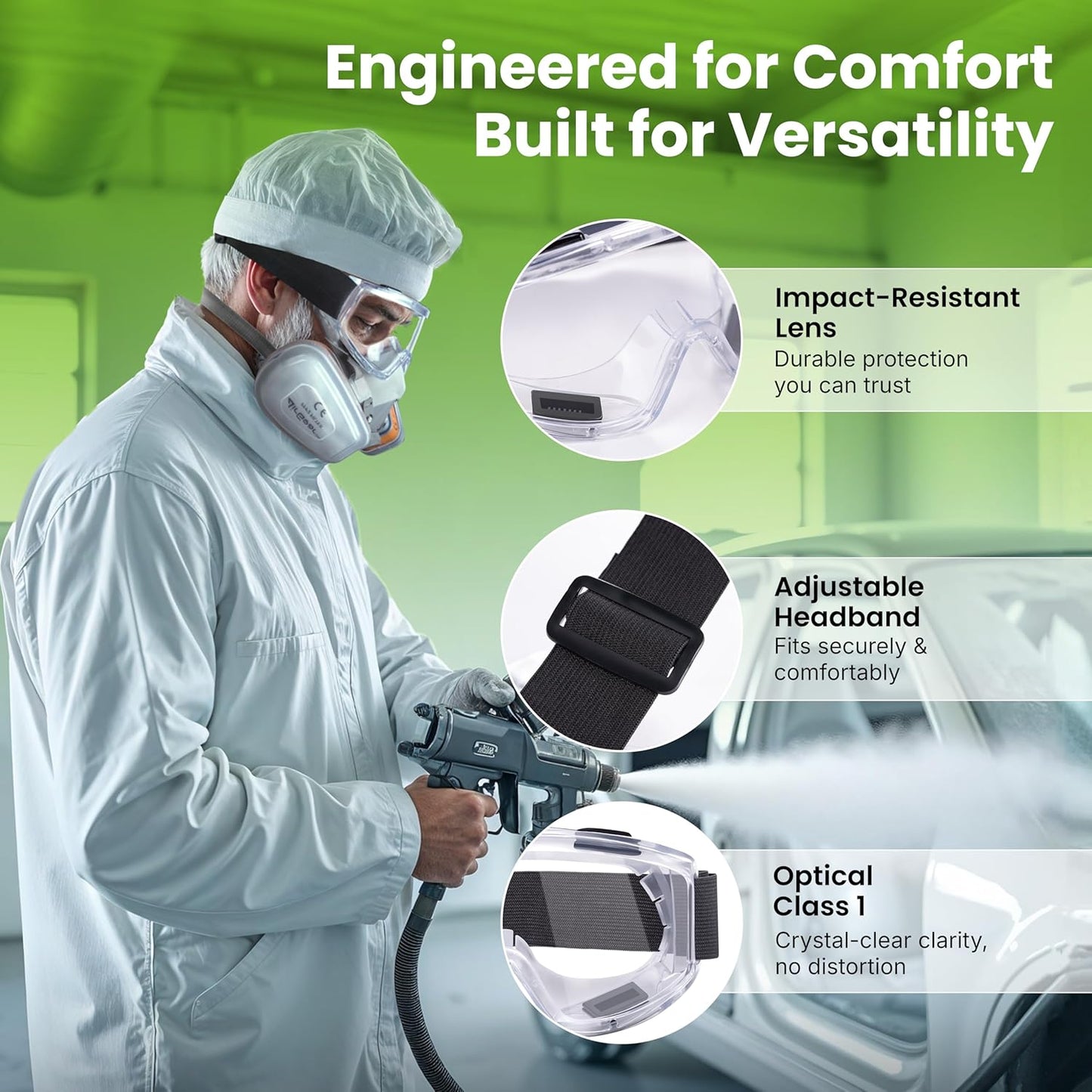 AirGearPro Vision-1000 Anti-Fog Safety Goggles | Impact Resistant Protective Goggles | ANSI Z87.1 Work Goggles for Painting, Sanding, Dust, Woodworking, Construction, Chemistry, Laboratory (2 Pack)