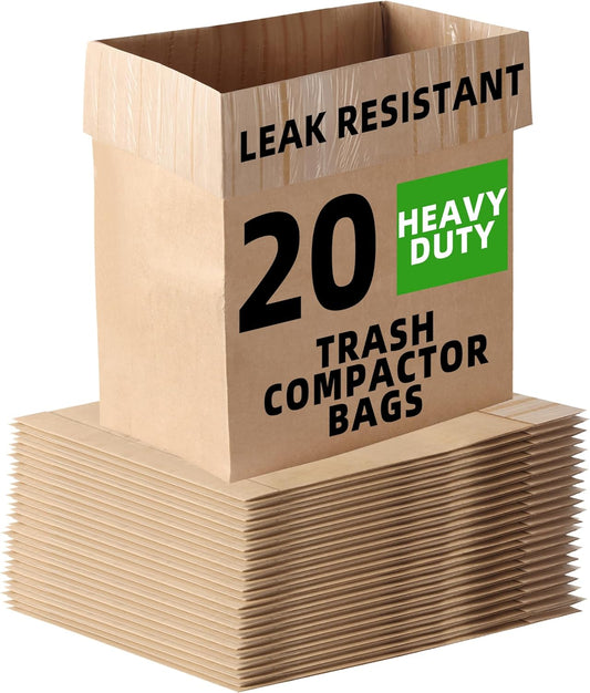 (20-Pack) Calvana Super Strong Compactor Bags, Heavy-Duty Kitchen Paper Trash Bags with Leak Proof Plastic Liner, Reinforced Bottom, Fits GE Model Compactors with Rectangular Containers
