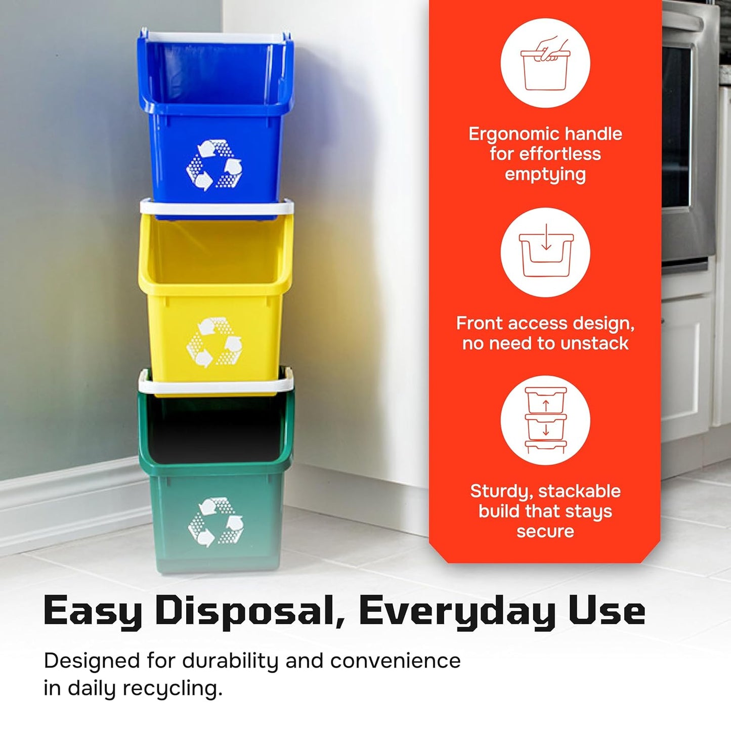 Multi Bin Recycling System with Six Stackable 6 Gallon Recycle Bins to Build Your Recycling Center for Offices, Kitchen, Garages, Businesses (6 Pack, Blue/Green)