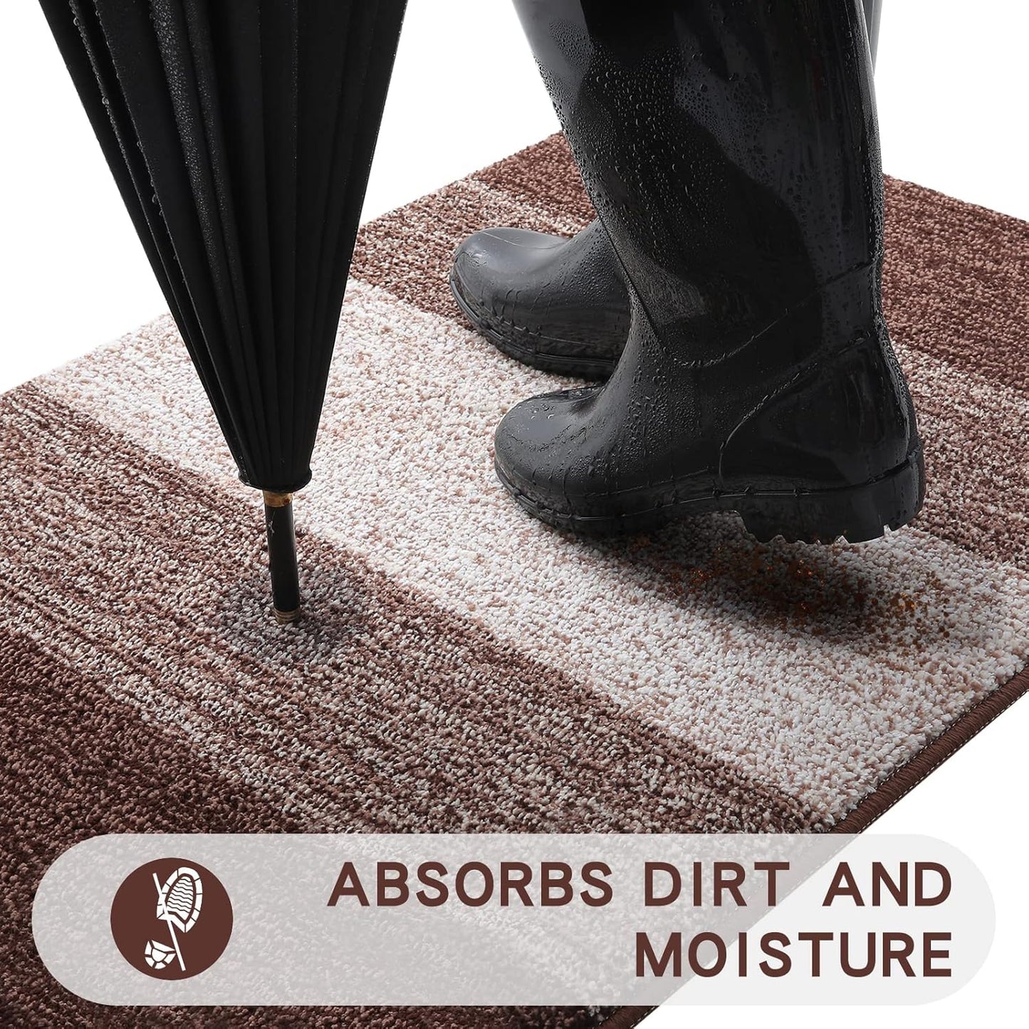 Kitinjoy Indoor Outdoor Door Mat, 71x47 Non-Slip Absorbent Dirt Trapper, Low-Profile Washable Inside Entrance Front Floor Mat, Sturdy Soft Entry Doormats for Entryway, Brown