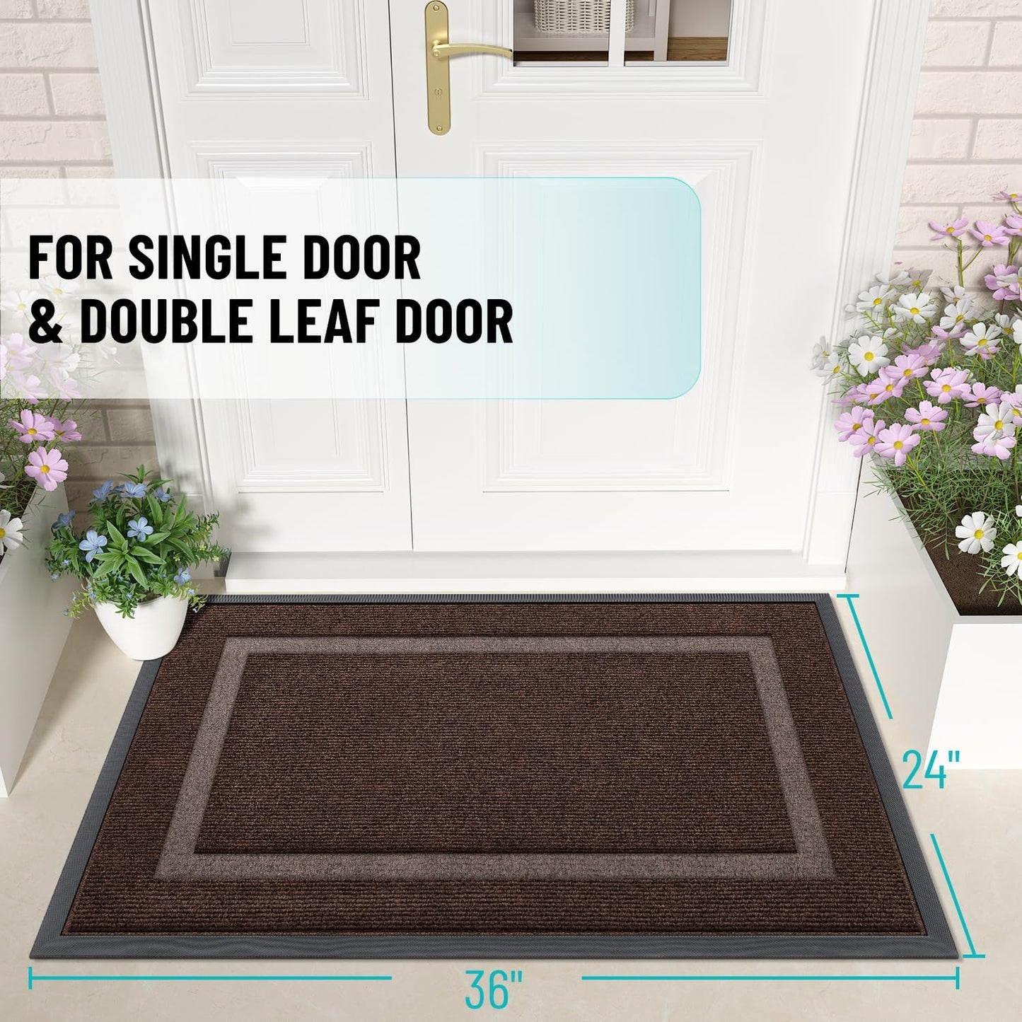OLANLY Front Door Mat Indoor Outdoor Entrance, Waterproof All-Season, All-Weather Doormat, Sturdy Natural Rubber, Fade Resistant, Low Profile, Easy Clean Patio Porch Entryway Mat, 35x23, Dark Brown