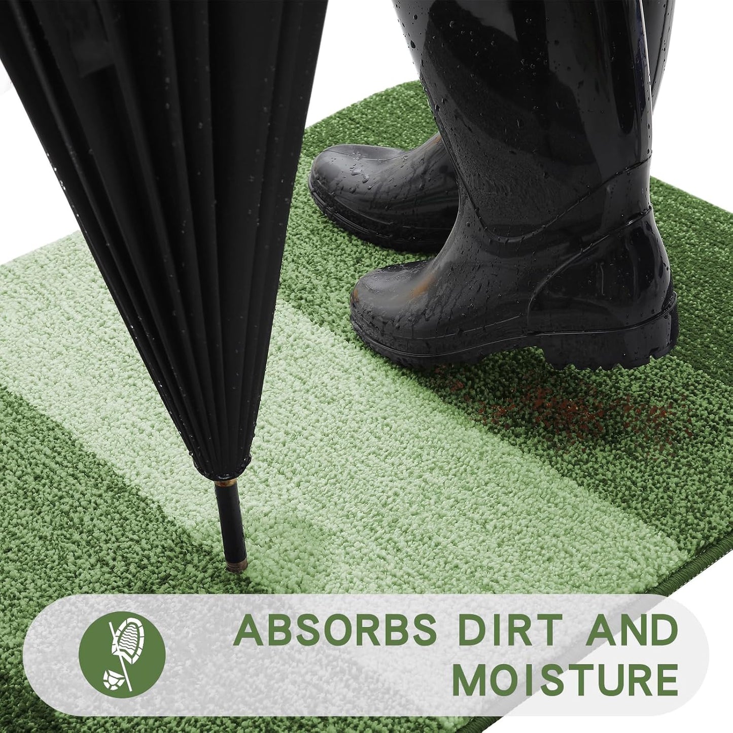 Kitinjoy Indoor Outdoor Door Mat, 36x24 Non-Slip Absorbent Dirt Trapper, Low-Profile Washable Inside Entrance Front Floor Mat, Sturdy Soft Entry Doormats for Entryway, Green