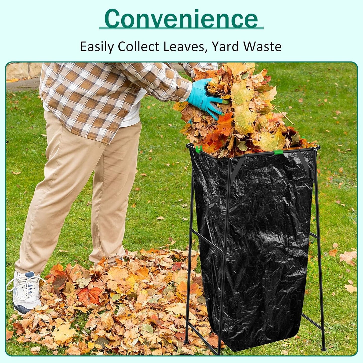 Foldable Trash Bag Holder Stand, Garden Garbage Bag Holder Frame Holds 30-55 Gallon Bags, Portable Leaf Bag Stand for Outdoor Yard Camping Garden Lawn Party Supplies