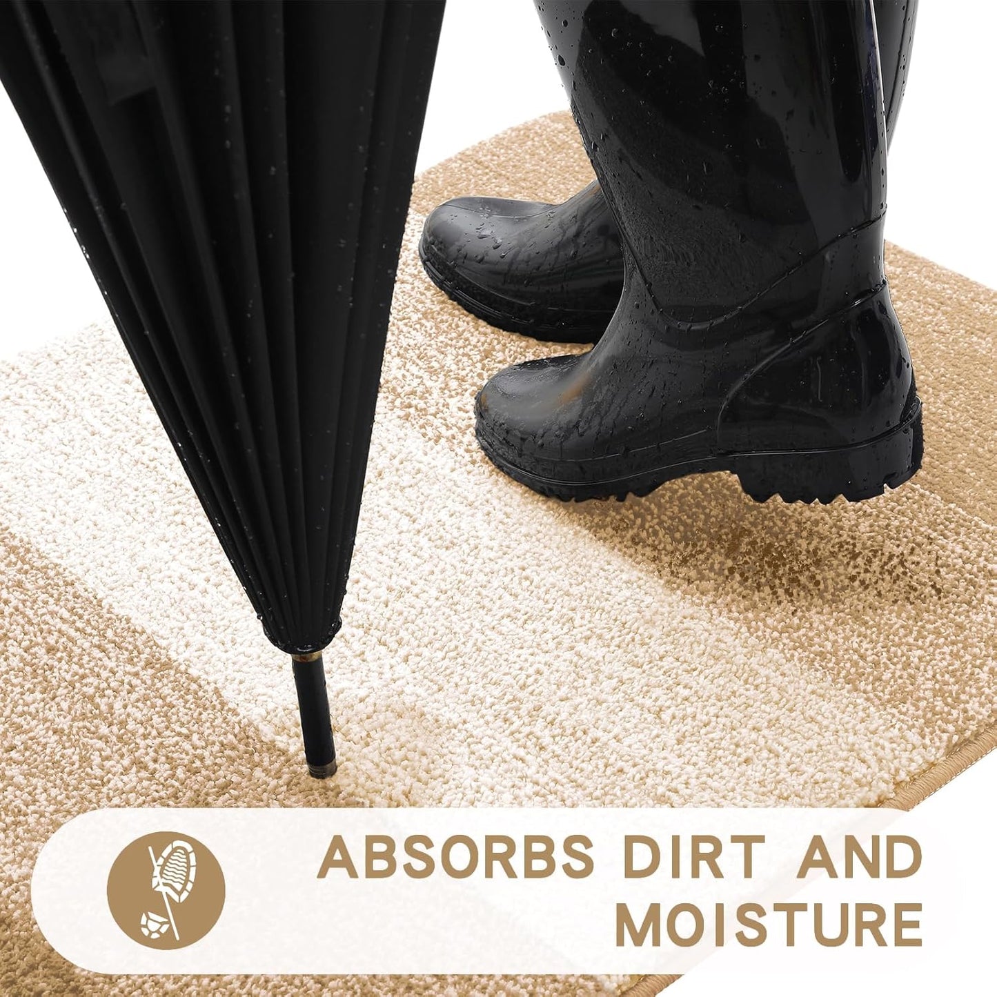 Kitinjoy Indoor Outdoor Door Mat, 30x17 Non-Slip Absorbent Dirt Trapper, Low-Profile Washable Inside Entrance Front Floor Mat, Sturdy Soft Entry Doormats for Entryway, Beige