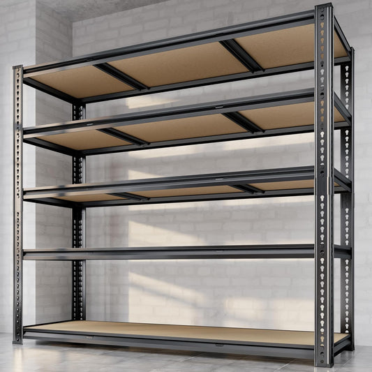 48"W Garage Shelving, 3050LBS Storage Shelves Heavy Duty, 5 Tier Metal Shelving Unit Adjustable Garage Shelves Heavy Duty Shelving for Warehouse,Commercial, Kitchen, 48" W × 18" D × 72" H, Black