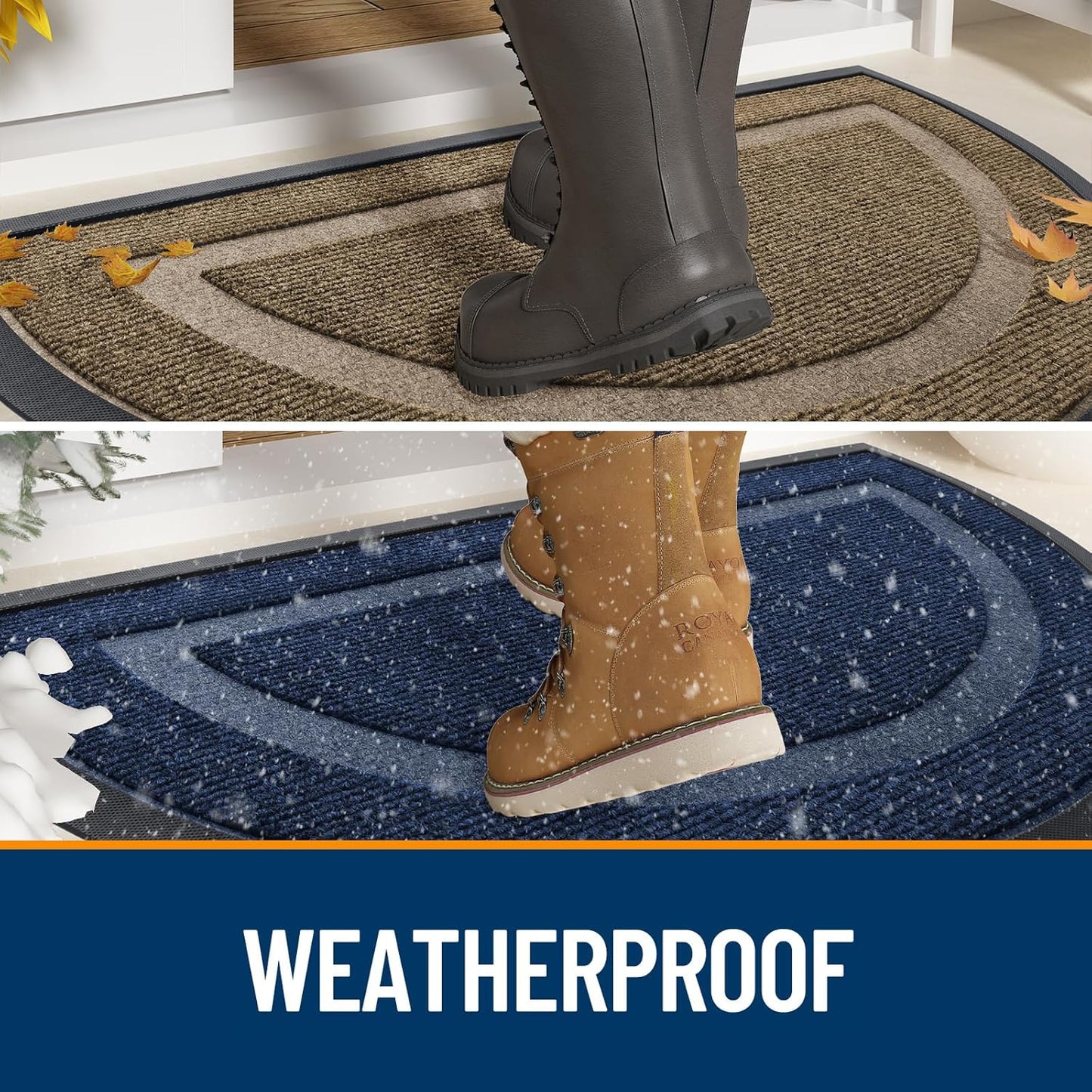 OLANLY Half Circle Door Mat Indoor Outdoor Entrance Welcome, Waterproof All-Season, All-Weather Doormat, Sturdy Natural Rubber, Low Profile, Easy Clean Patio Porch Entryway Mat, 71x47, Brown