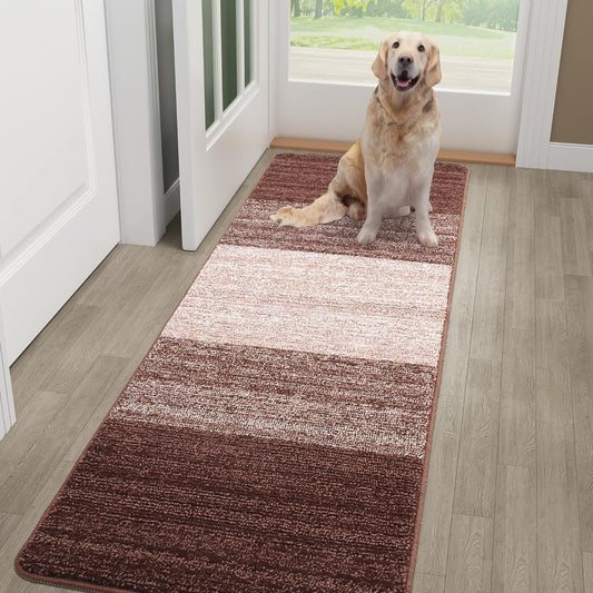 Kitinjoy Indoor Outdoor Door Mat, 59x20 Non-Slip Absorbent Dirt Trapper, Low-Profile Washable Inside Entrance Front Floor Mat, Sturdy Soft Entry Doormats for Entryway, Brown
