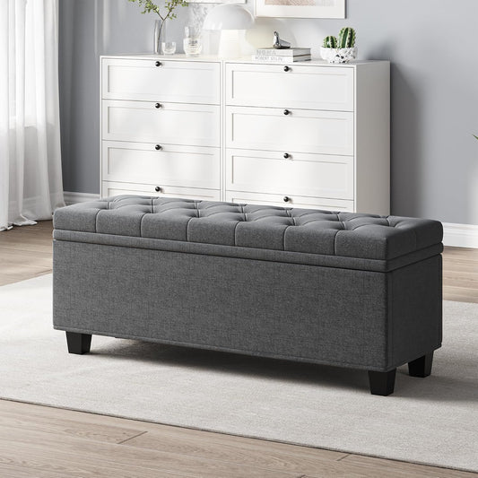 Maupvit Ottoman with Storage, Ottoman Bench with Lift Top, Upholstered Storage Bench with Hinged Lid, Bedroom Bench with Seating, Foot Rest Stool (Darkgray)