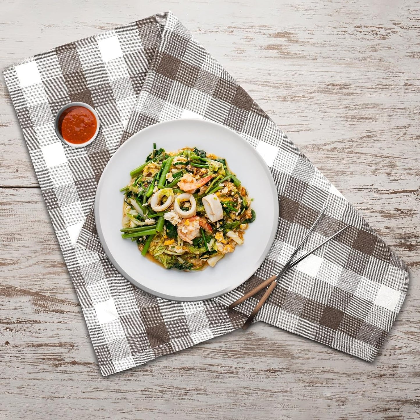 Kitchen Towels Set of 6 Brown/Ivory Checks 20x30 Inches 100% Cotton Highly Absorbent Kitchen Towels Premium Quality Ultra Soft Mitered Corners