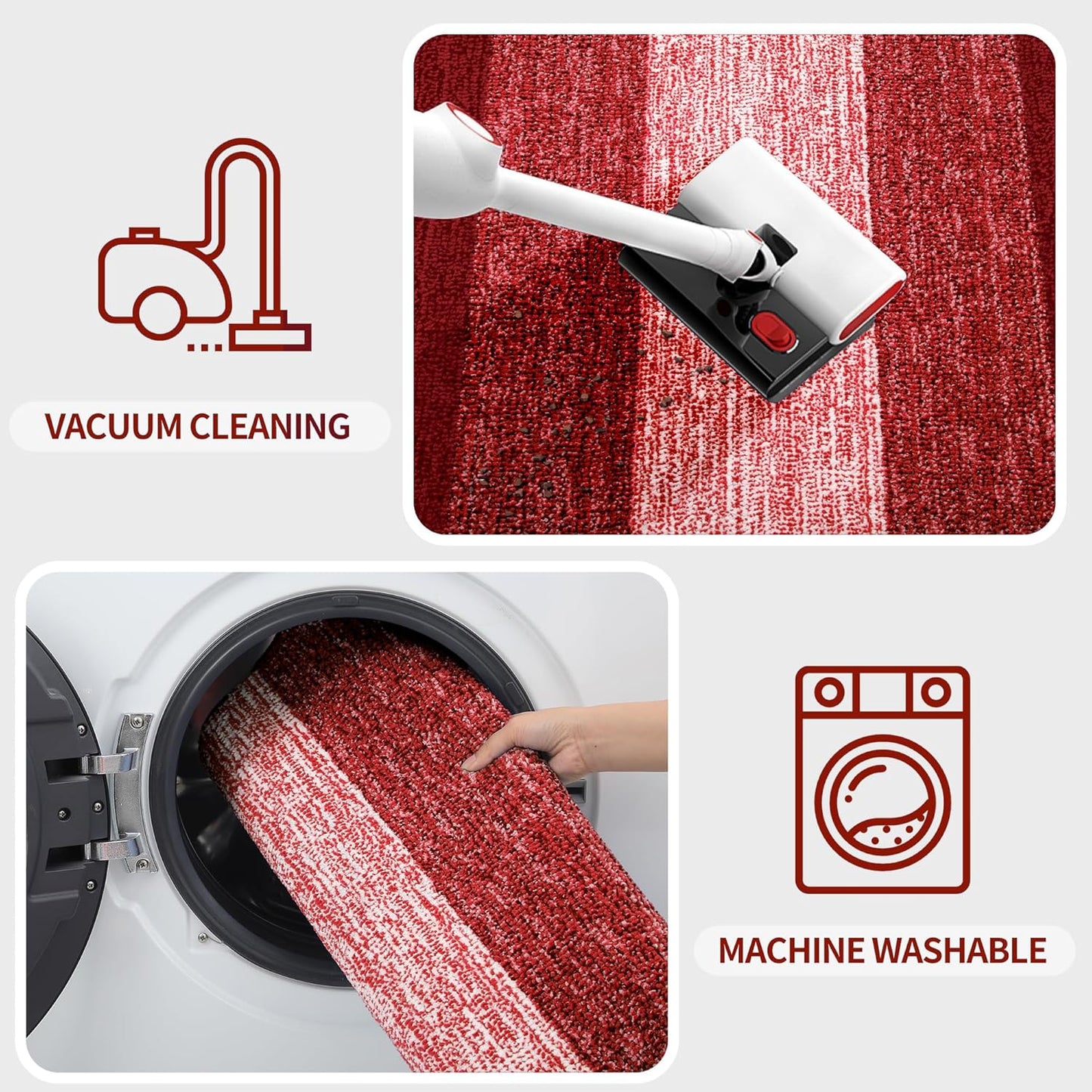 Kitinjoy Indoor Outdoor Door Mat, 36x24 Non-Slip Absorbent Dirt Trapper, Low-Profile Washable Inside Entrance Front Floor Mat, Sturdy Soft Entry Doormats for Entryway, Burgundy